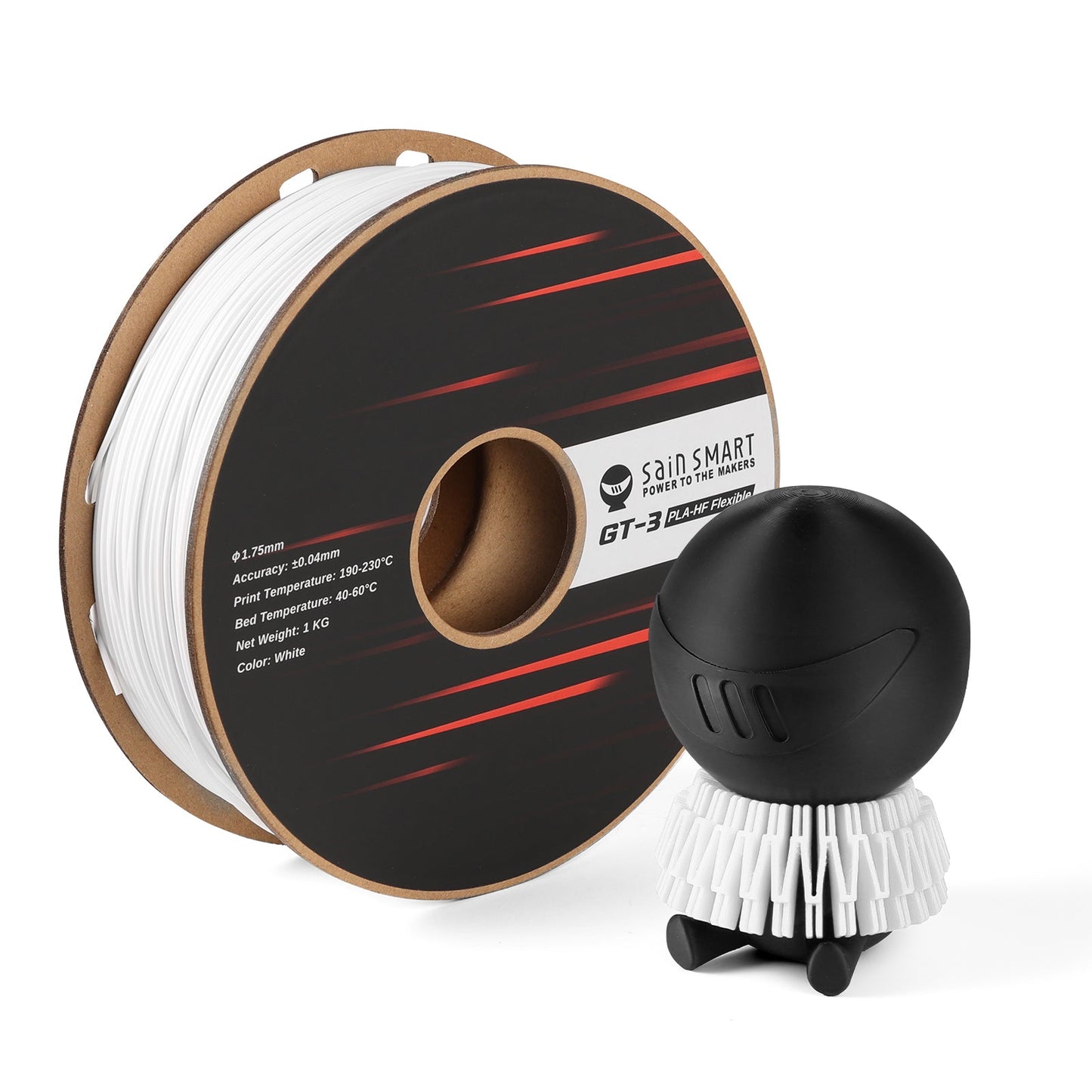 GT-3 High Flowability Flexible PLA Filament 1.75mm, 1KG, ±0.04mm, Black/White Filament 3DPrintiverse.com