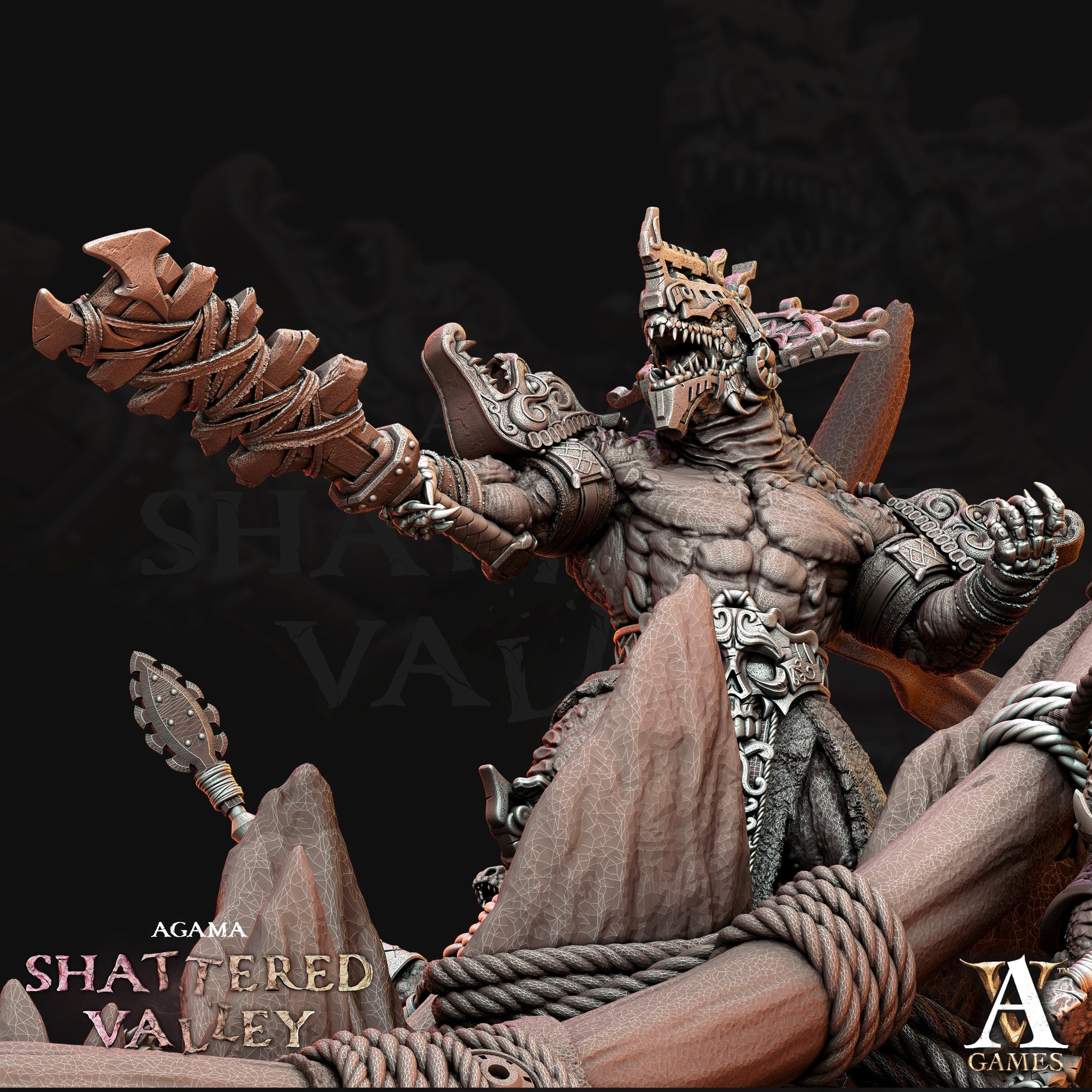 3D Printed Archvillain Games Agama Shattered Valley - Tzeekul the Conqueror 28mm 32mm D&D 3D Printing Boss