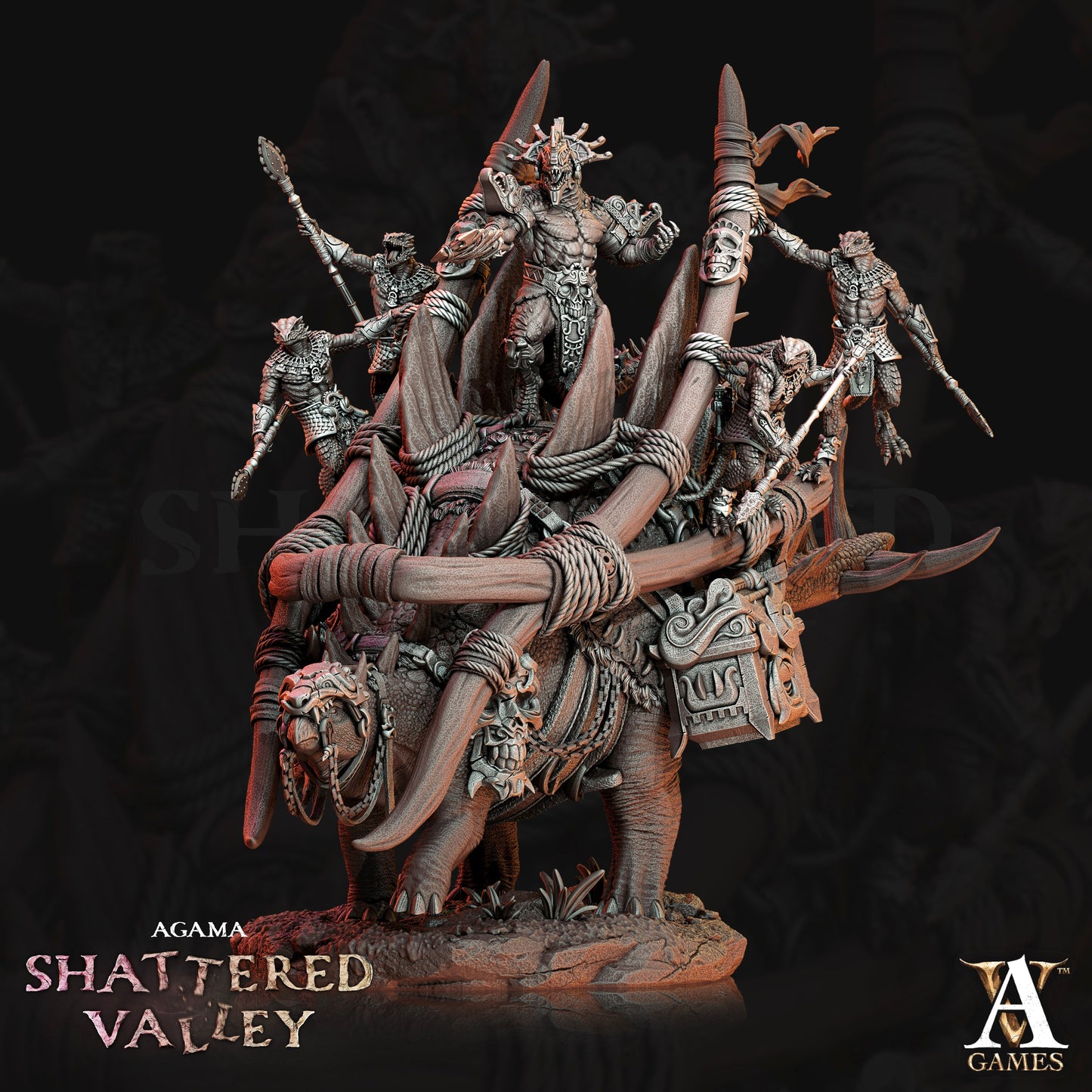 3D Printed Archvillain Games Agama Shattered Valley - Tzeekul the Conqueror 28mm 32mm D&D 3D Printing Boss