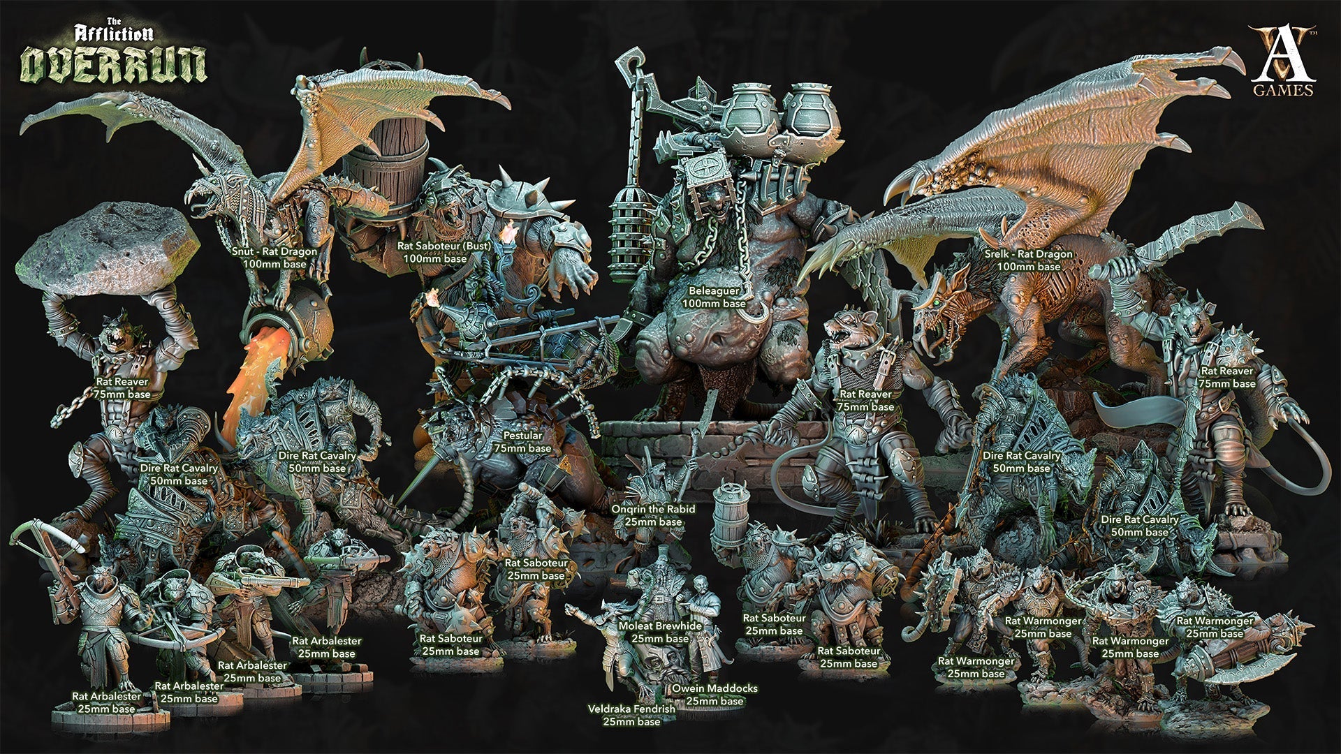 3D Printed Archvillain Games Affliction Overrun - Rat Warmongers 28mm 32mm D&D 3D Printing Boss