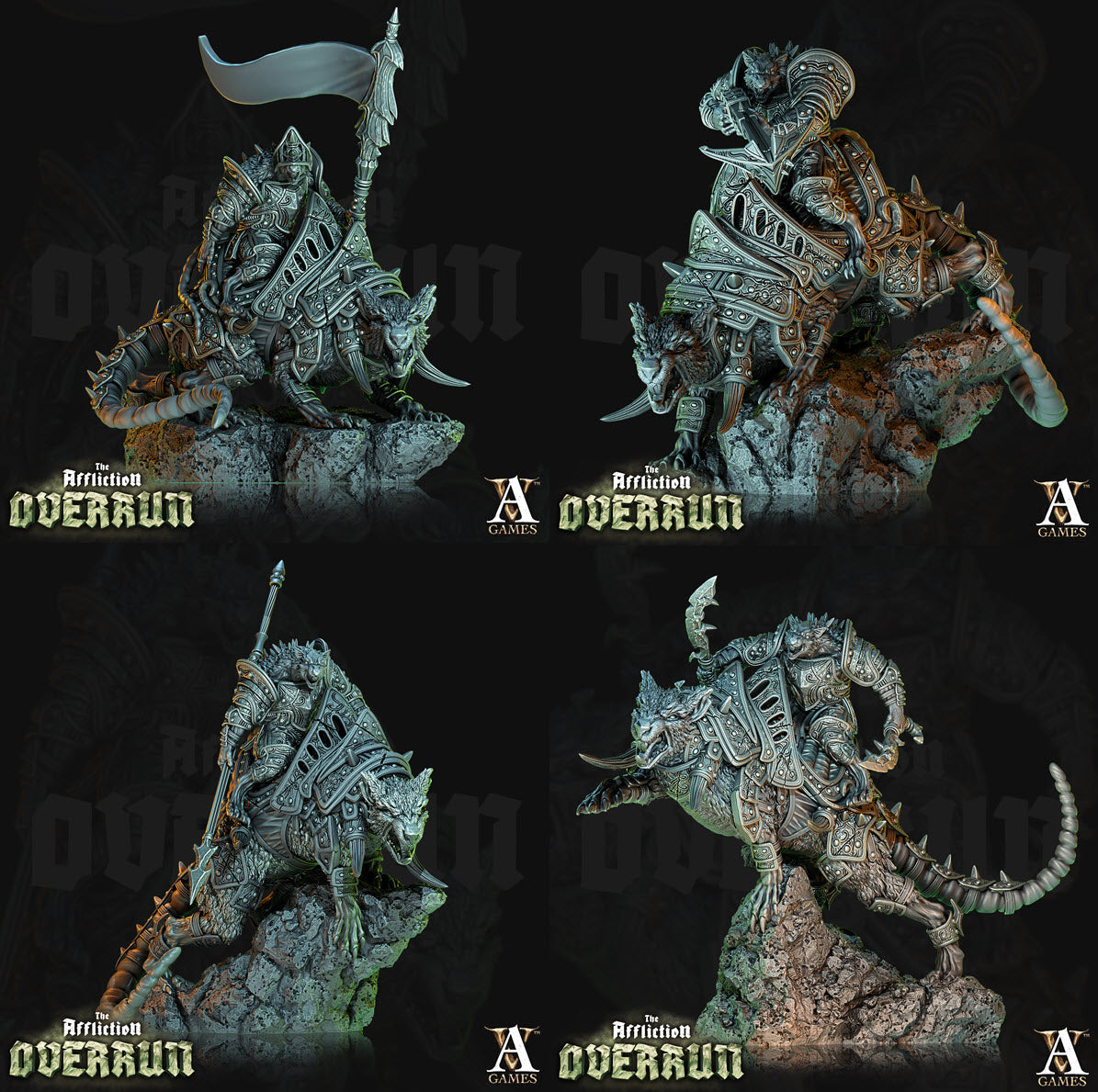 3D Printed Archvillain Games Affliction Overrun - Dire Rat Riders 28mm 32mm D&D 3D Printing Boss