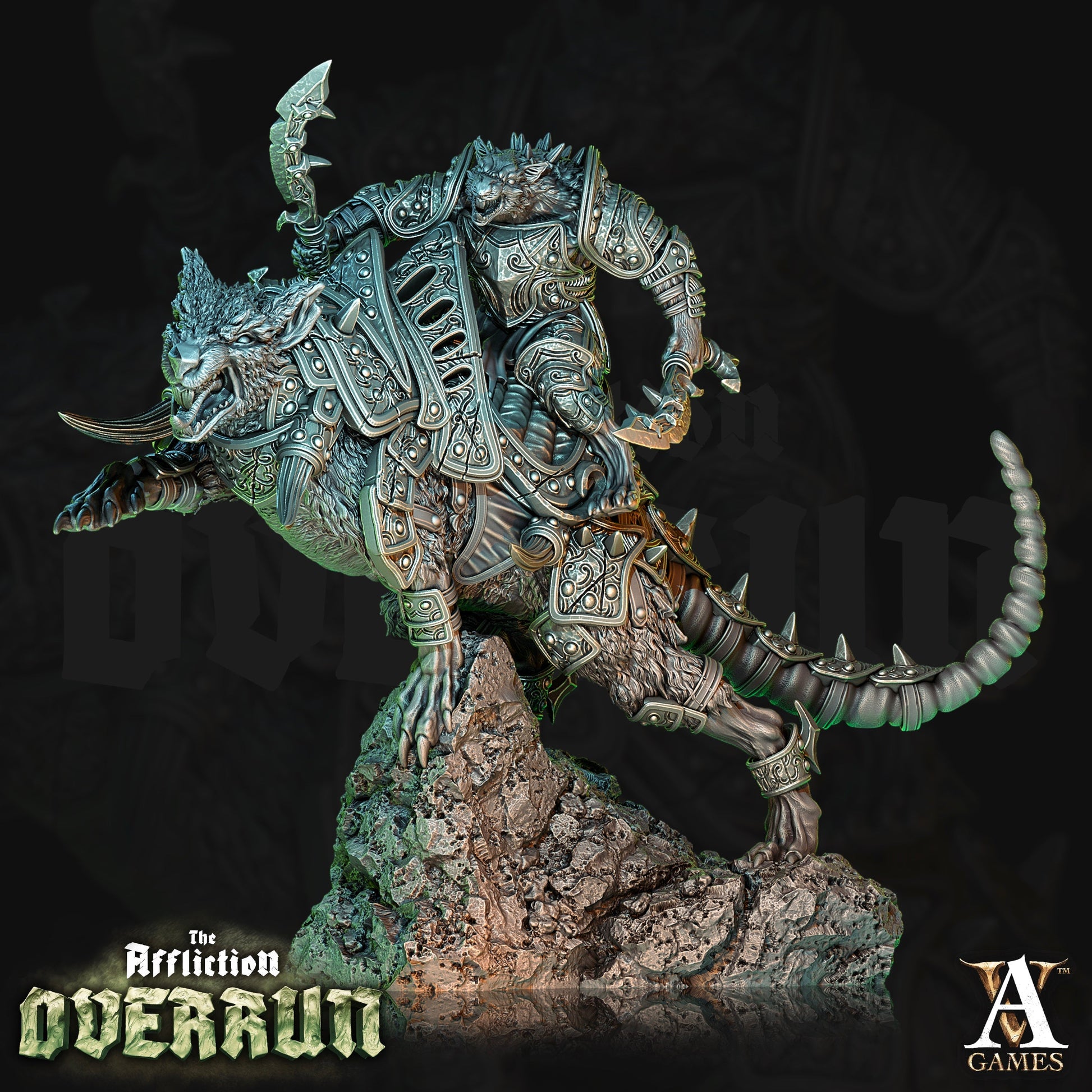 3D Printed Archvillain Games Affliction Overrun - Dire Rat Riders 28mm 32mm D&D 3D Printing Boss