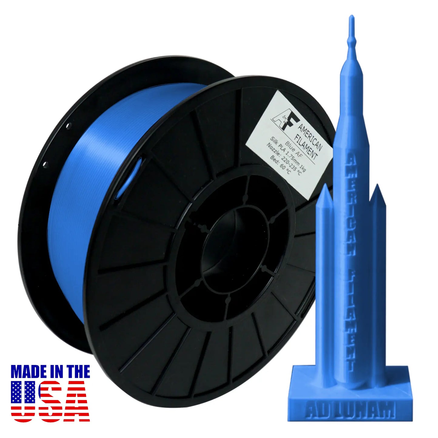 Blue AF Silk PLA 3D Printer Filament,1.75 mm Diameter,1 kg Spool Silk PLA 3DPrintiverse.com