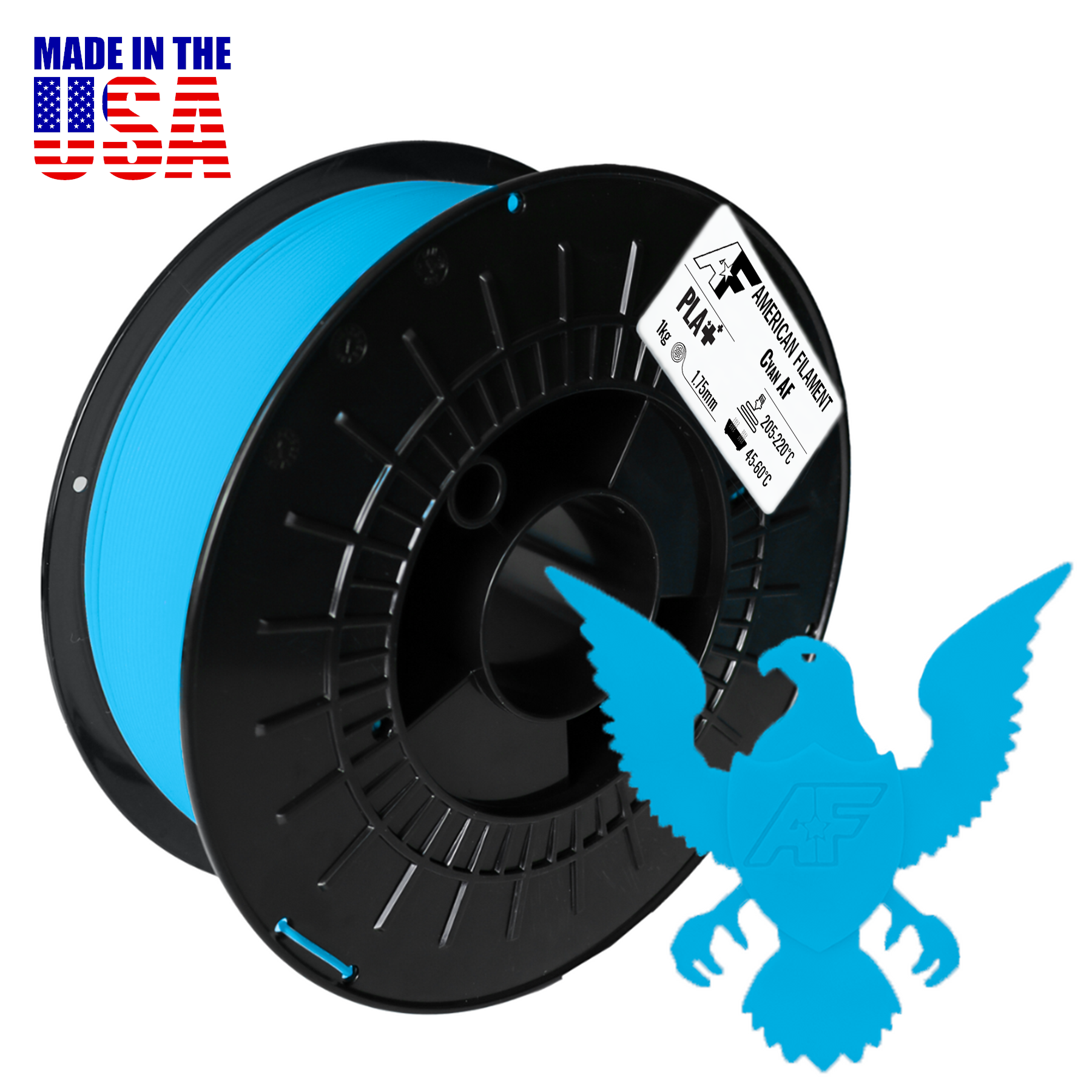 Cyan AF 1.75mm PLA+ Filament for Color Lithophanes American Filament