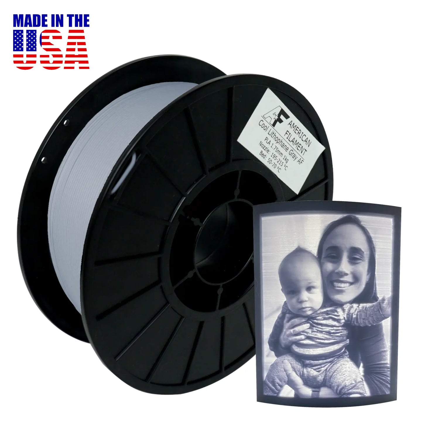 Cool Lithophane Gray AF 1.75mm PLA Filament - created by Lithophane Maker! Lithophane PLA 3DPrintiverse.com