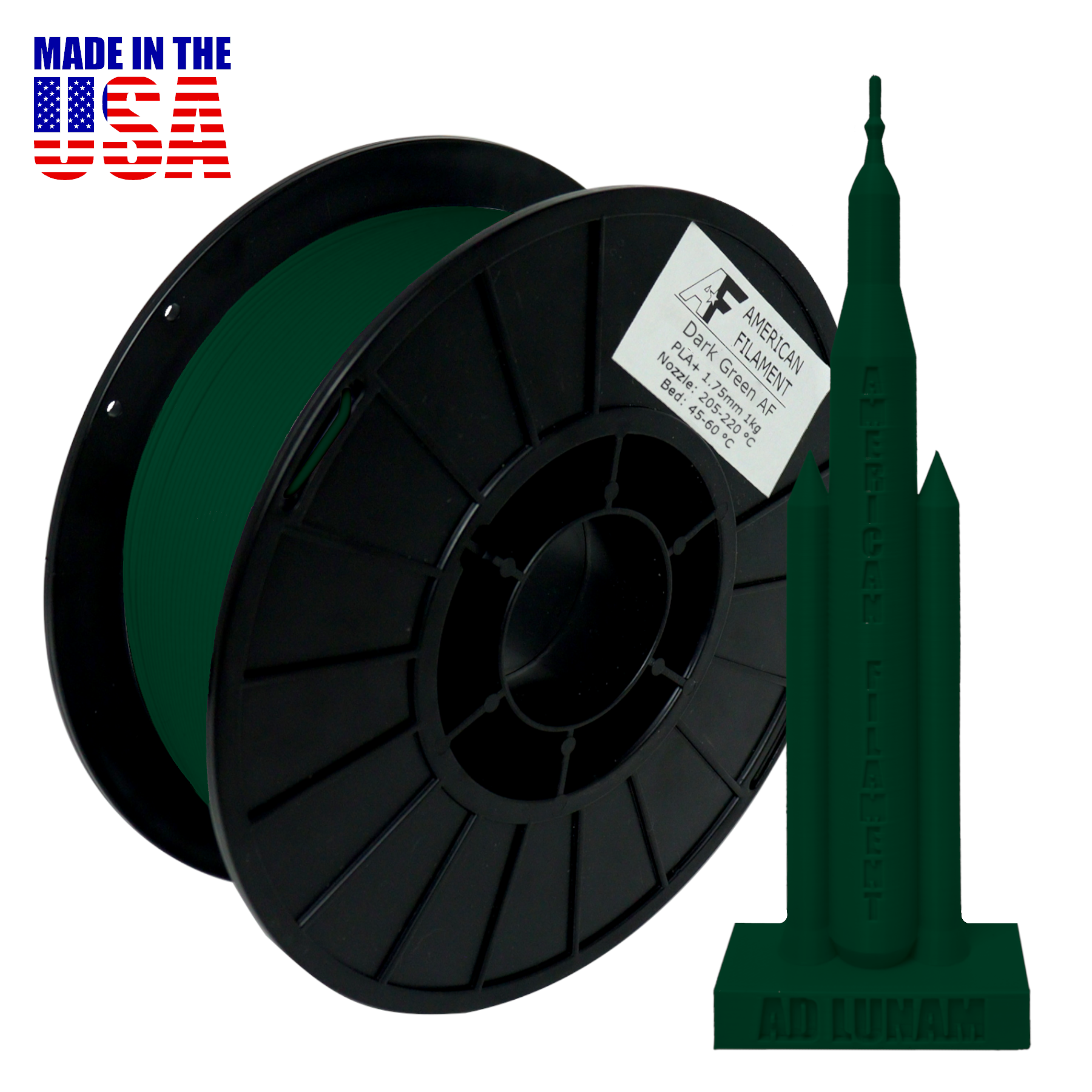 Dark Green AF 1.75mm PLA+ Filament Made in the USA! American Filament