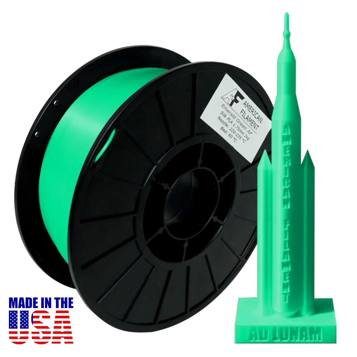 Emerald Green AF Silk PLA 3D Printer Filament,1.75 mm Diameter,1 kg Spool Silk PLA 3DPrintiverse.com