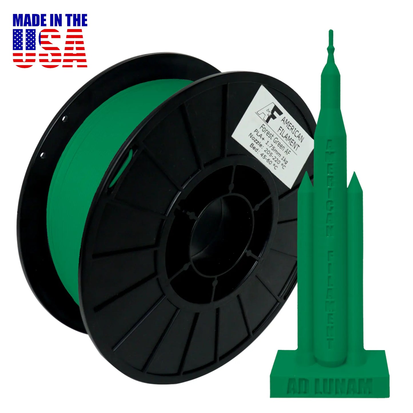 Forest Green AF 1.75mm PLA+ Filament Made in the USA! PLA+ Filament 3DPrintiverse.com