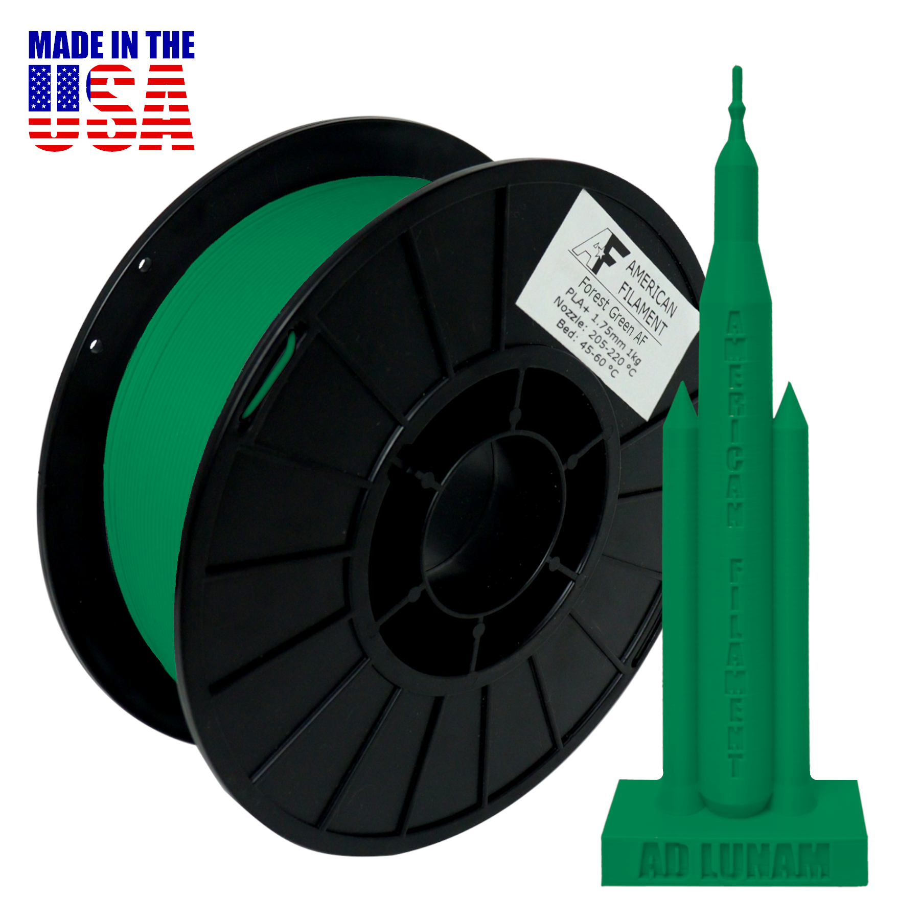 Forest Green AF 1.75mm PLA+ Filament Made in the USA! American Filament