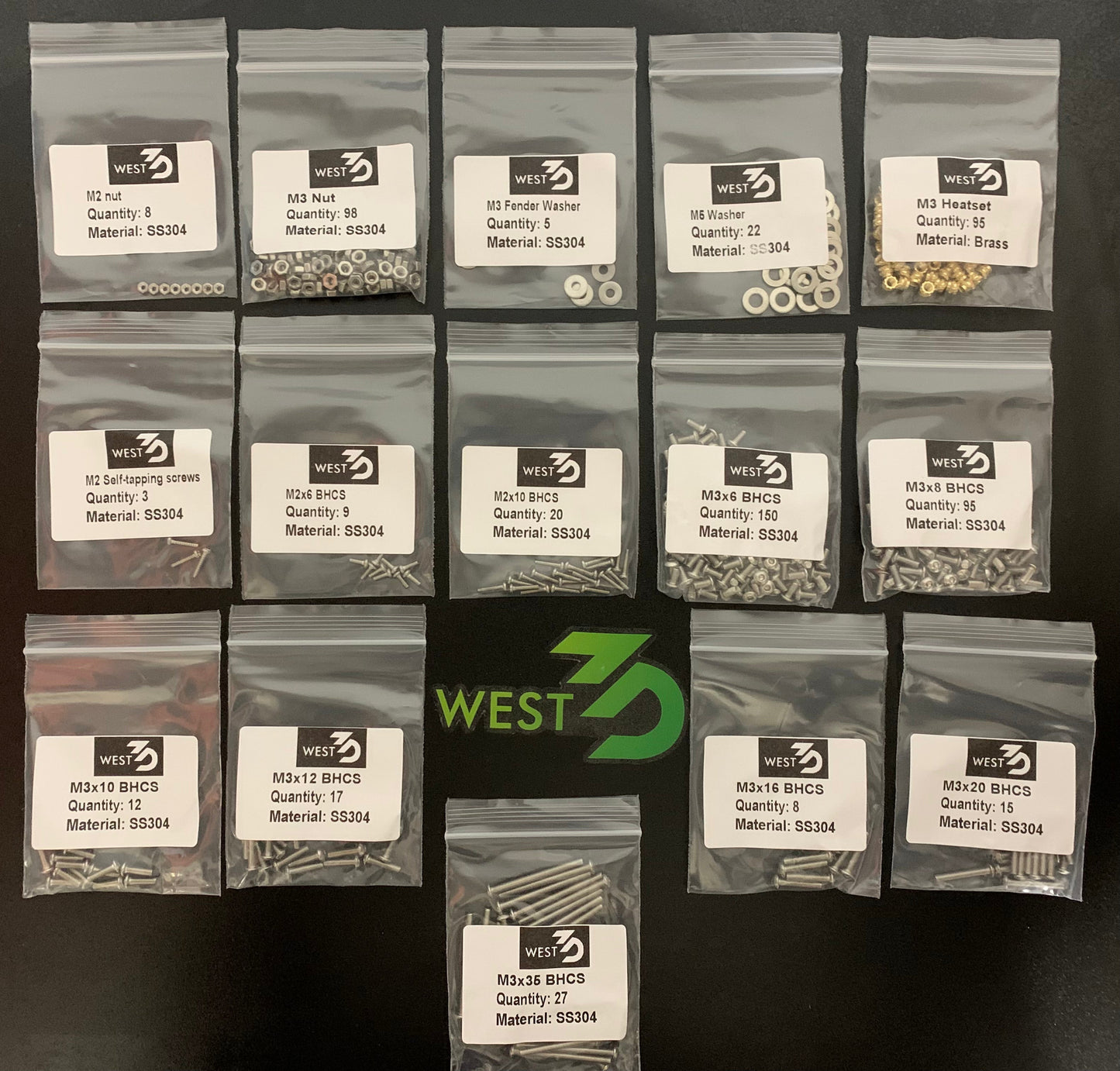 West3D Stainless Steel Fastener Kit for F-Zero (BDF) West3D Printing