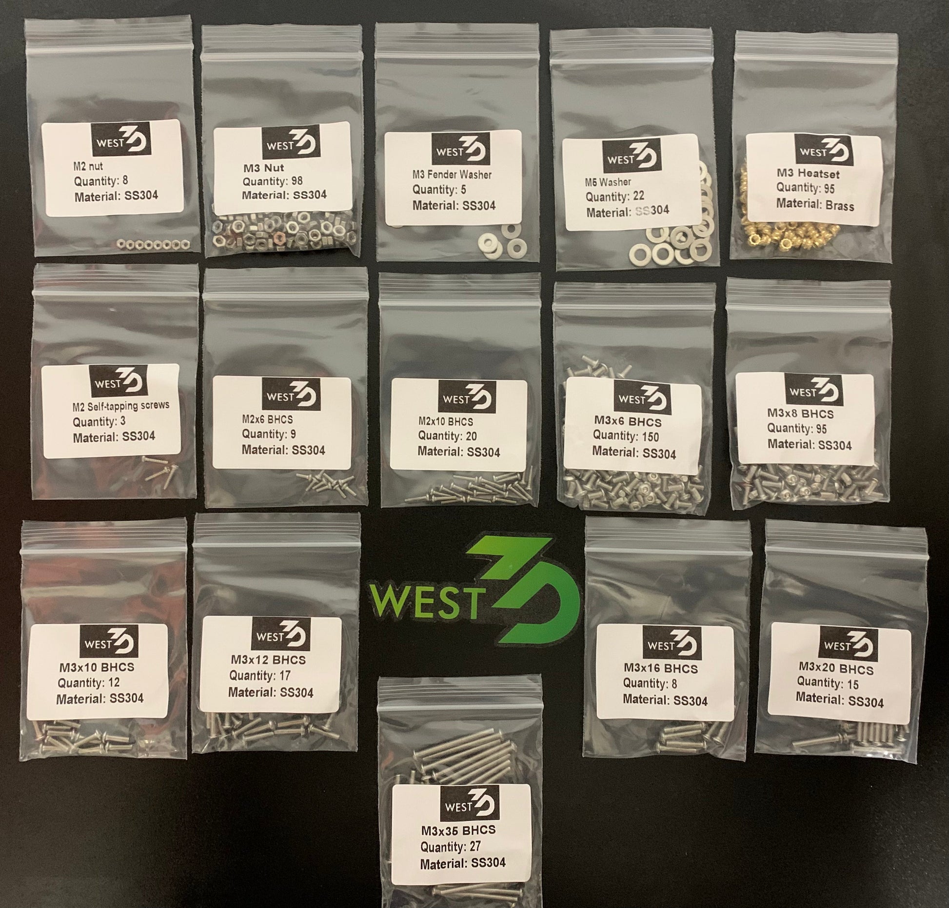West3D Stainless Steel Fastener Kit for F-Zero (BDF) West3D Printing