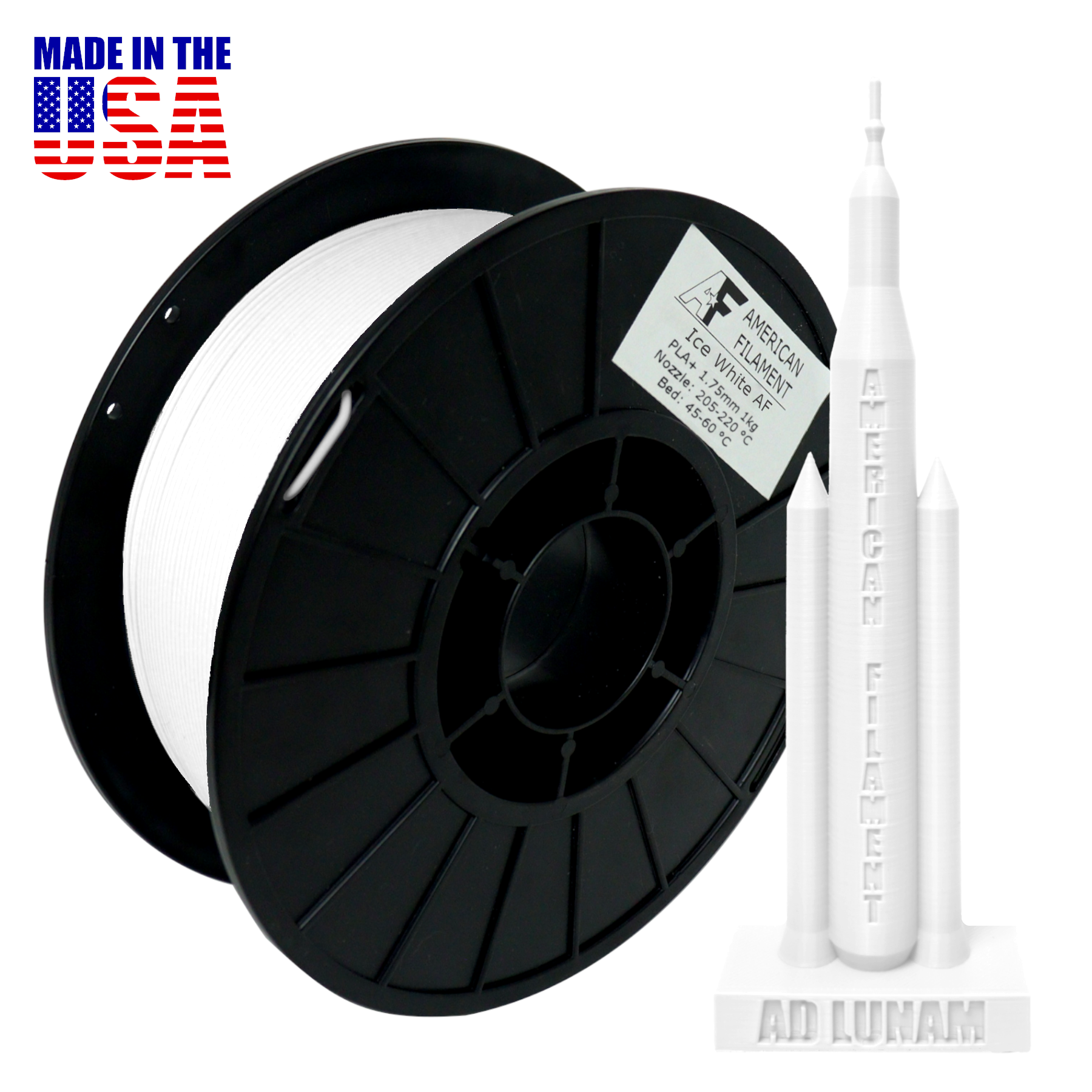 Ice White AF 1.75mm PLA+ Filament Made in the USA! American Filament