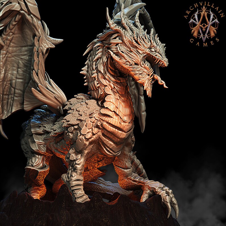 3D Printed Archvillain Games - Lava Dragon 28mm 32mm D&D 3D Printing Boss