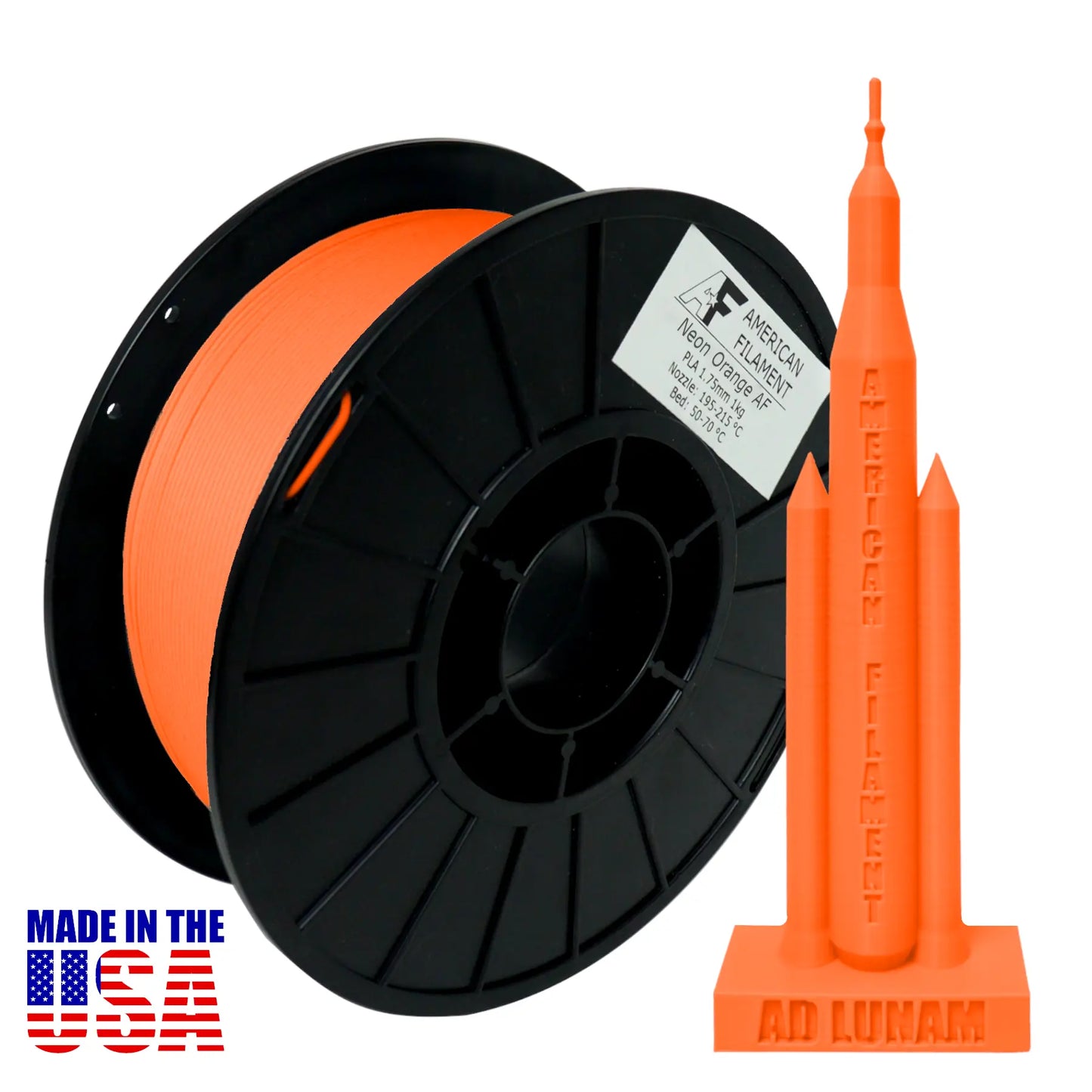 Neon Orange AF 1.75mm PLA+ Filament Made in the USA! PLA+ Filament 3DPrintiverse.com