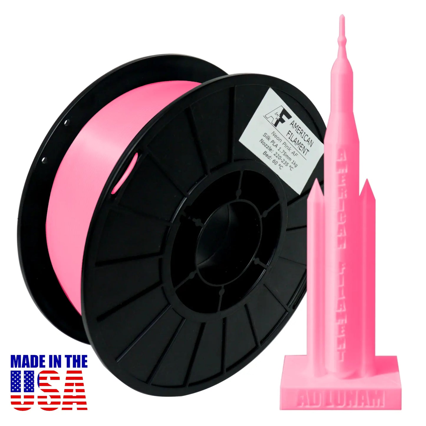 Neon Pink AF Silk PLA 3D Printer Filament,1.75 mm Diameter,1 kg Spool Silk PLA 3DPrintiverse.com