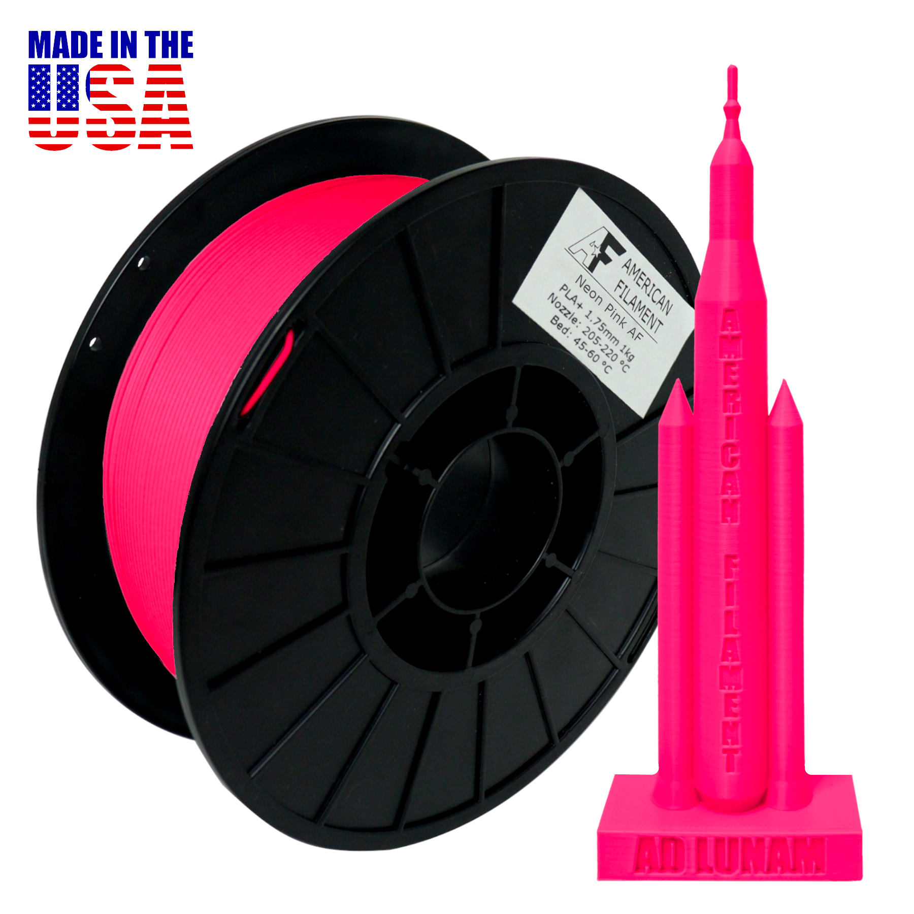 Neon Pink AF 1.75mm PLA+ Filament Made in the USA! American Filament