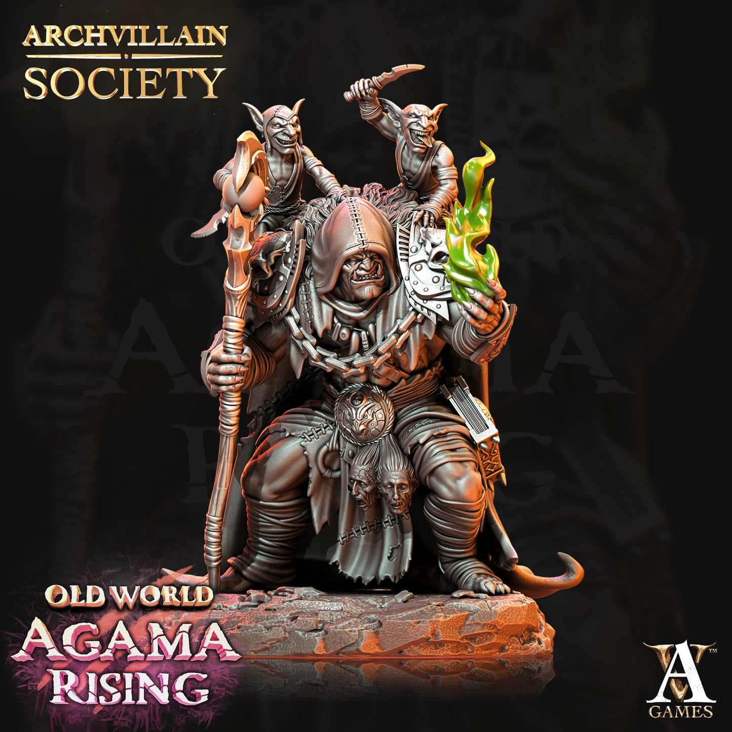 3D Printed Archvillain Games - Spoguk Orc Warlock 28mm 32mm D&D 3D Printing Boss