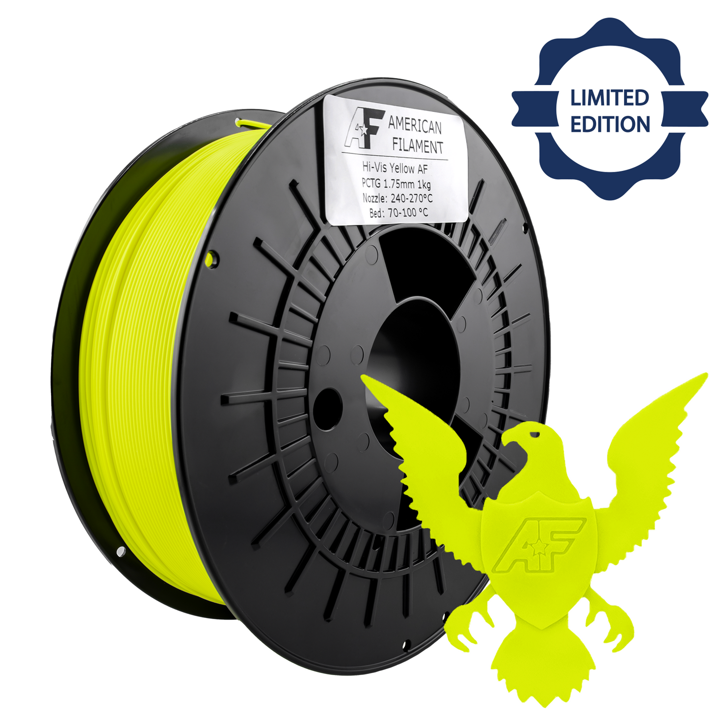 Hi-Vis Yellow AF 1.75mm PCTG Filament Made in the USA! American Filament