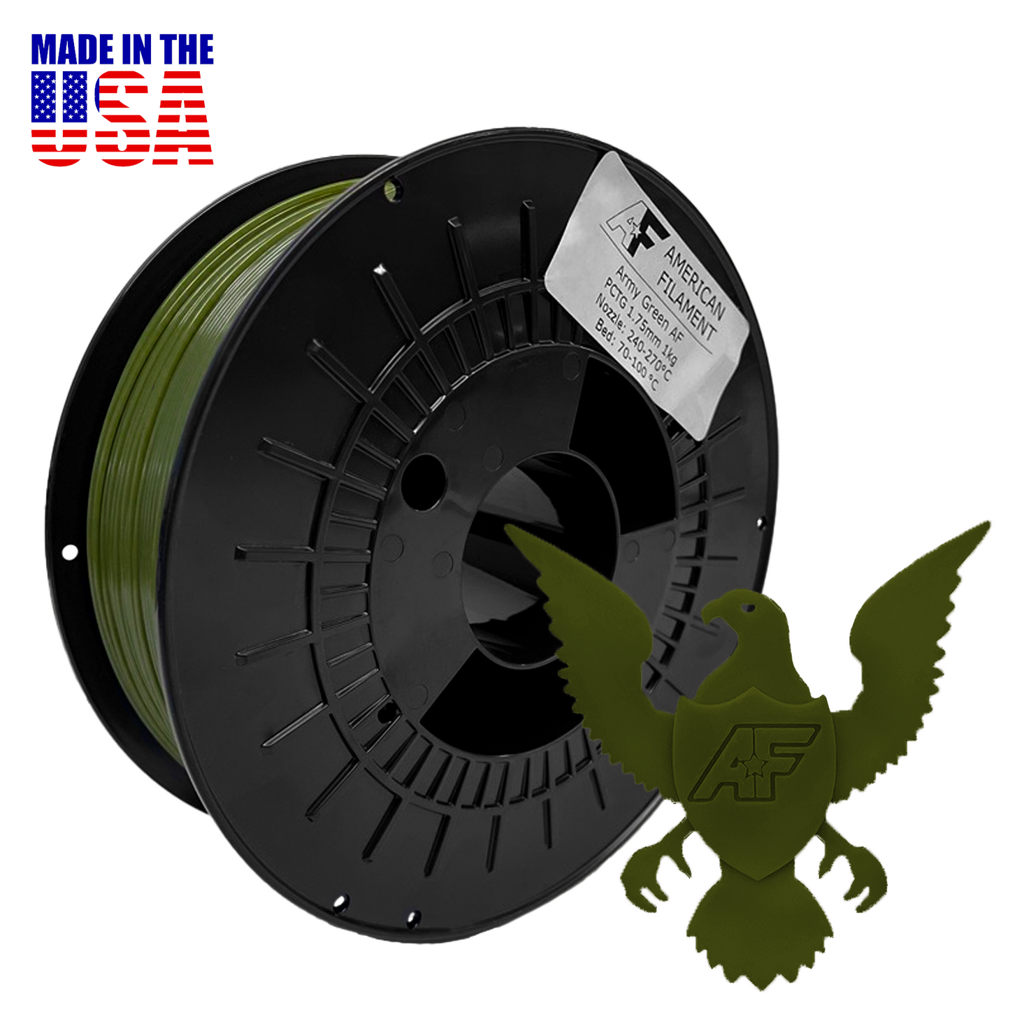 Army Green AF 1.75mm PCTG Filament Made in the USA! American Filament