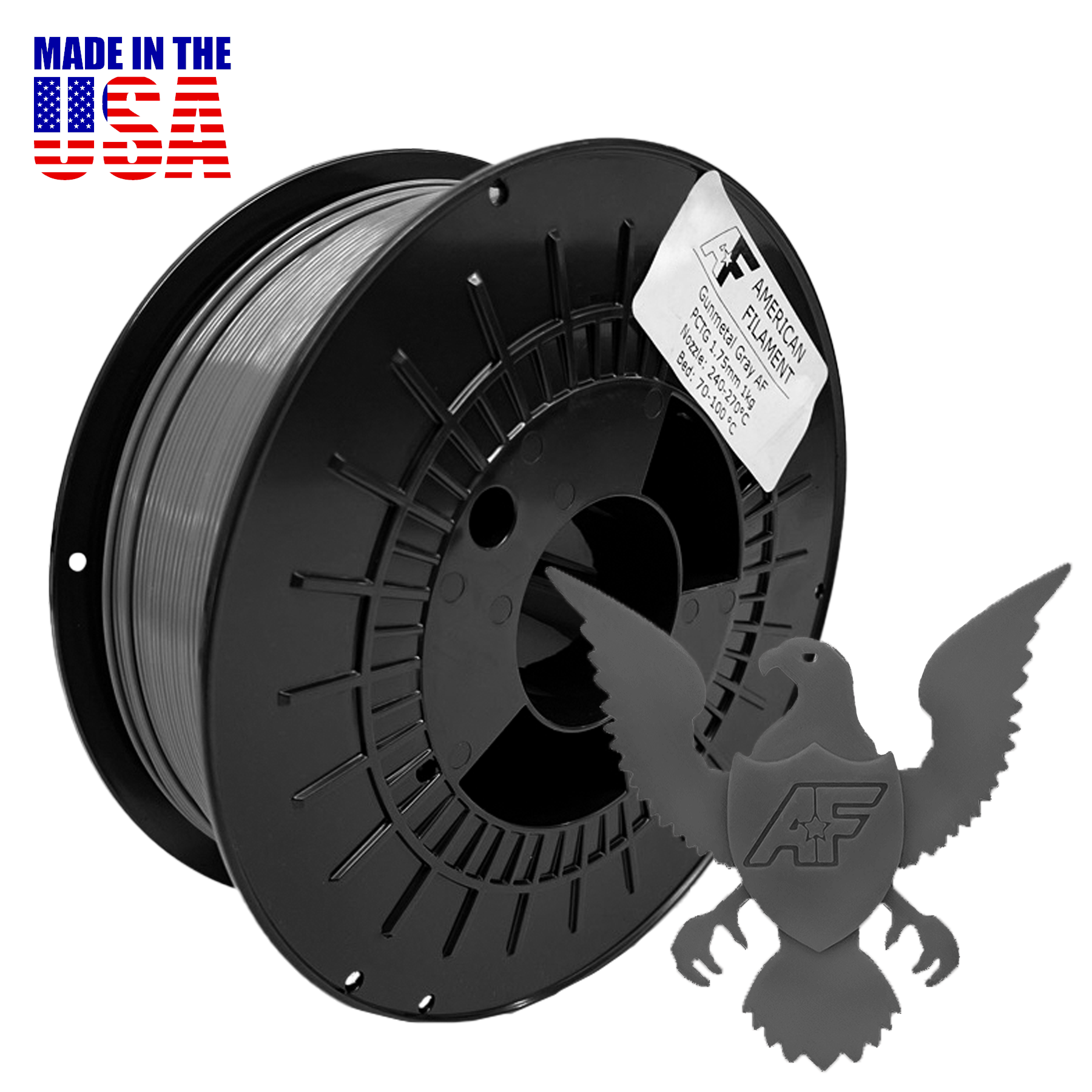Gunmetal Gray AF 1.75mm PCTG Filament Made in the USA! American Filament
