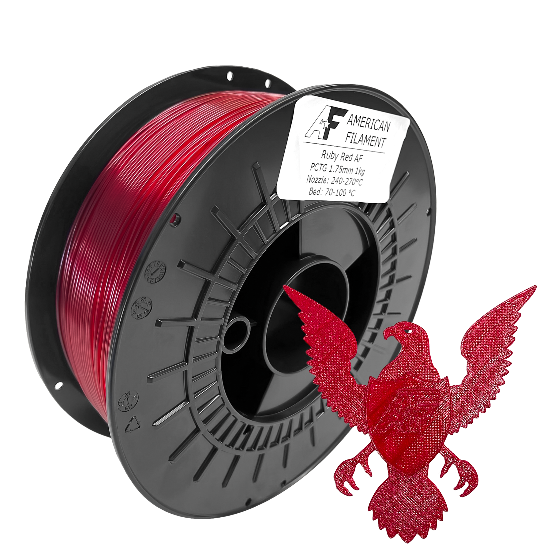 Transparent Ruby Red AF 1.75mm PCTG Filament Made in the USA! American Filament