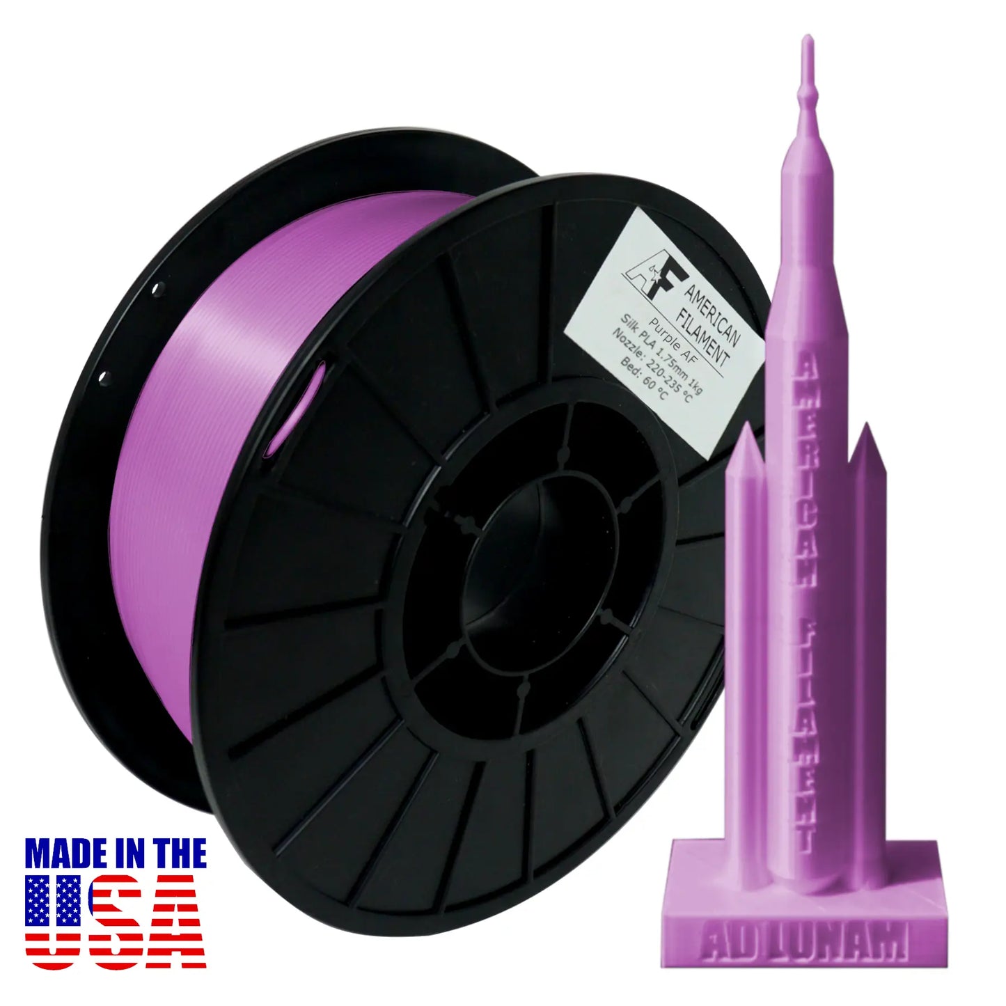 Purple AF Silk PLA 3D Printer Filament,1.75 mm Diameter,1 kg Spool Silk PLA 3DPrintiverse.com