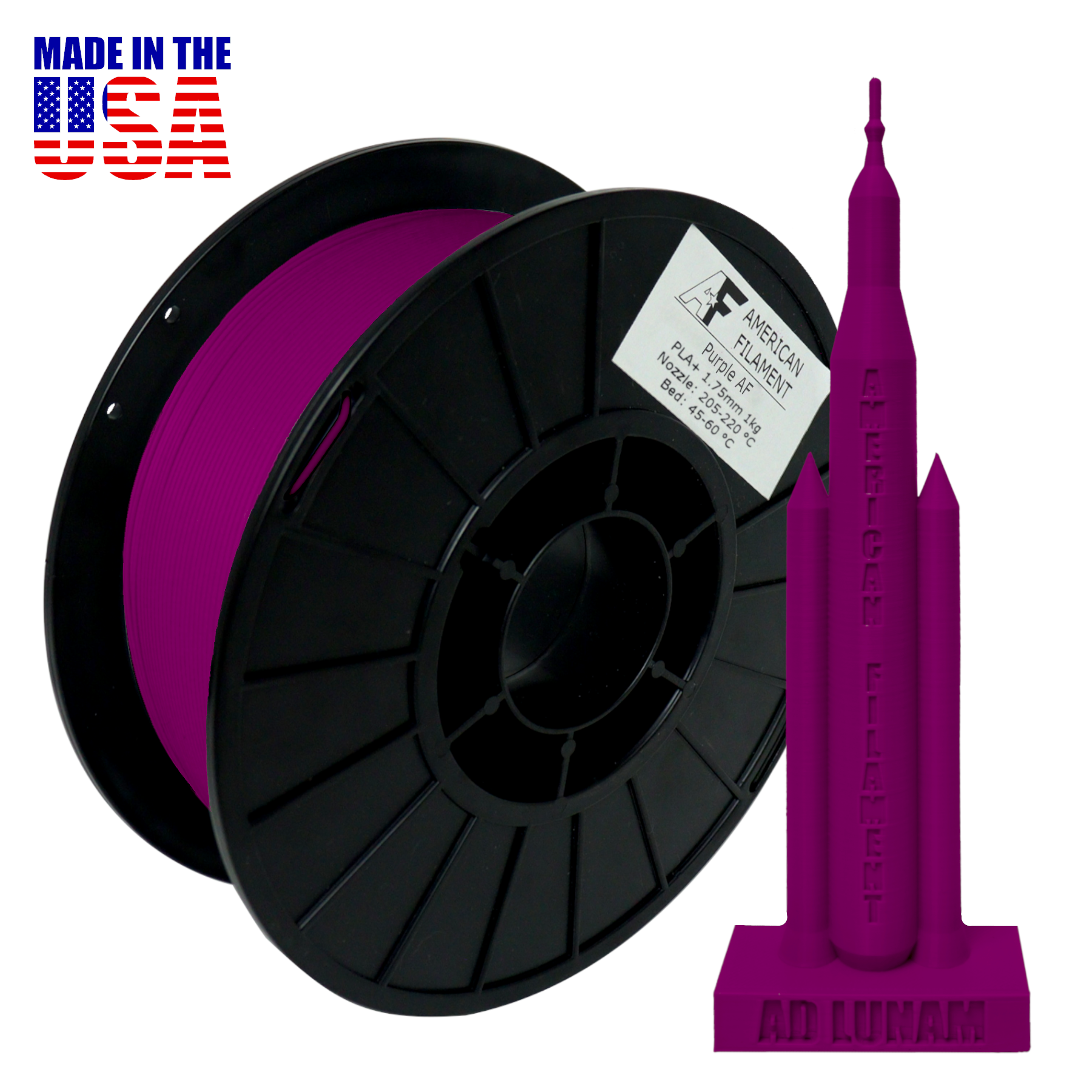 Purple AF 1.75mm PLA+ Filament Made in the USA! American Filament
