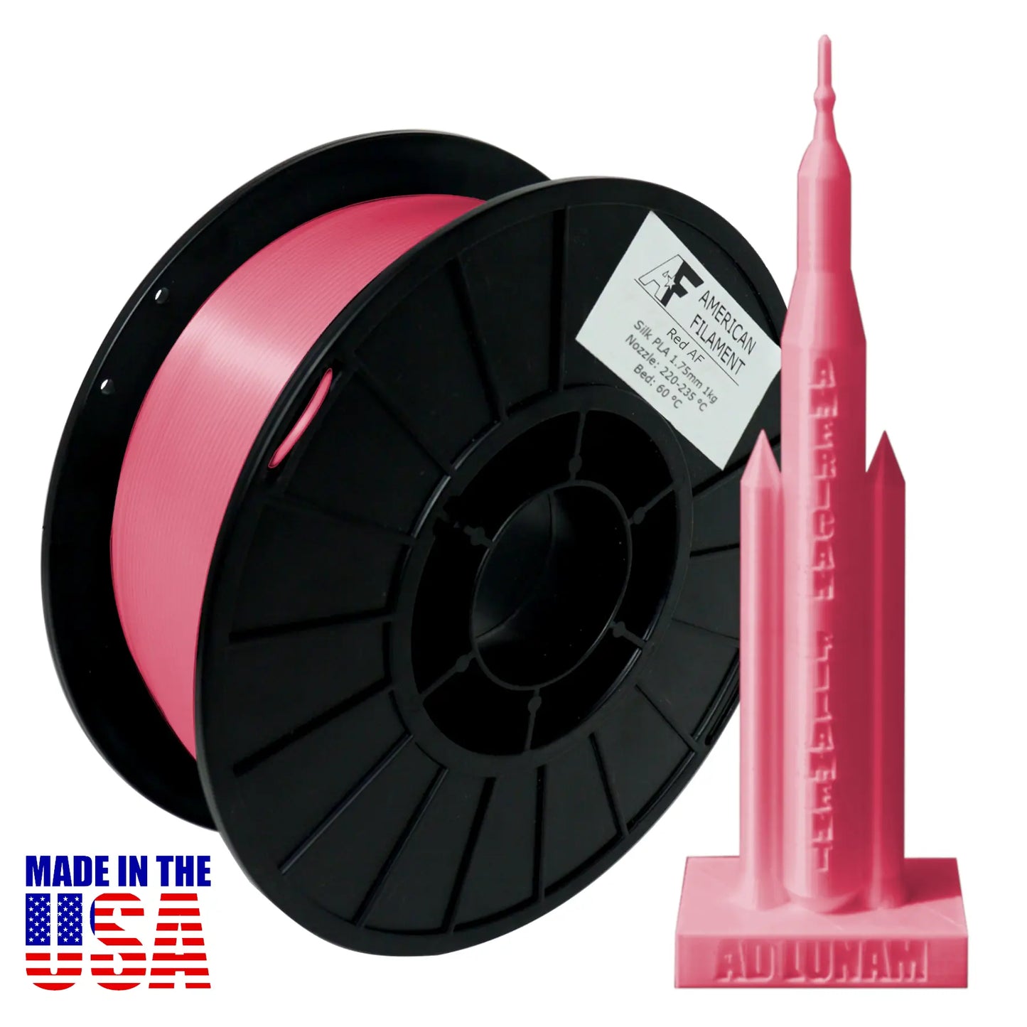 Red AF Silk PLA 3D Printer Filament, 1.75 mm Diameter, 1 kg Spool Silk PLA 3DPrintiverse.com