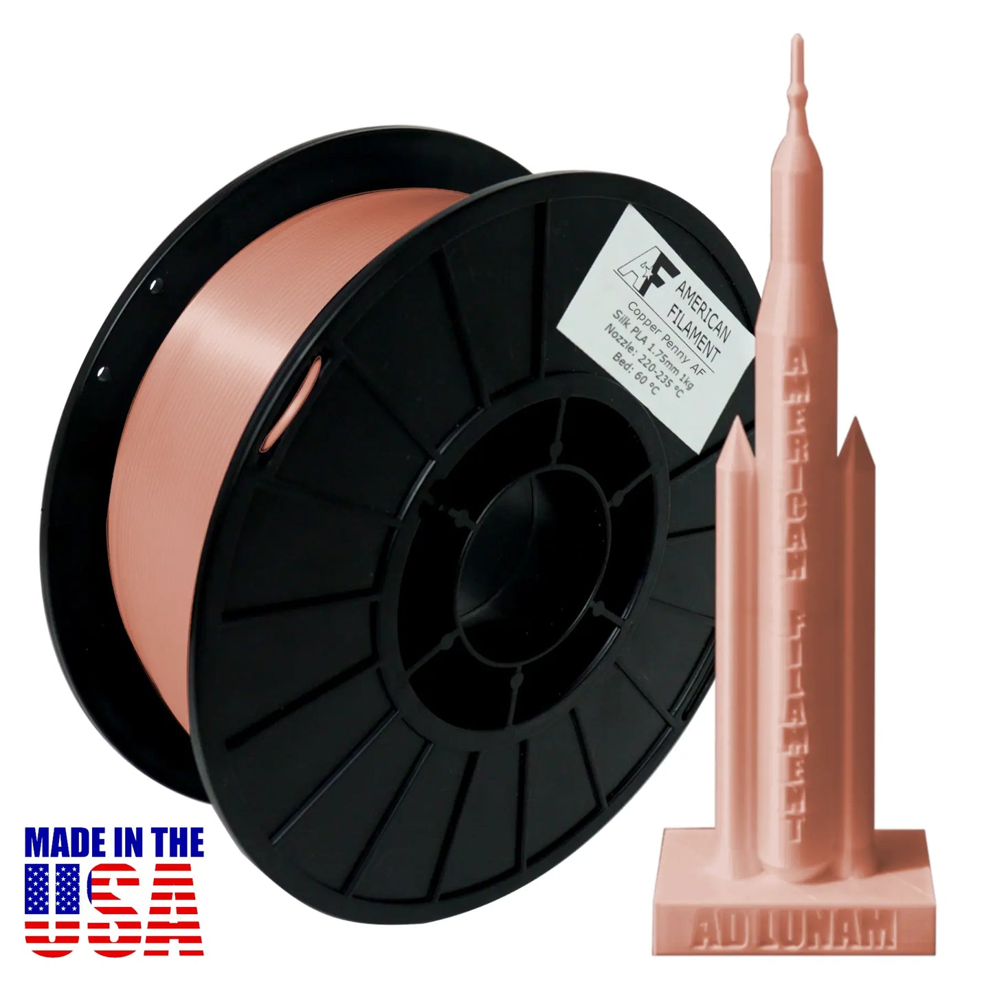 Rose Gold AF Silk PLA 3D Printer Filament, 1.75 mm Diameter, 1 kg Spool Silk PLA 3DPrintiverse.com