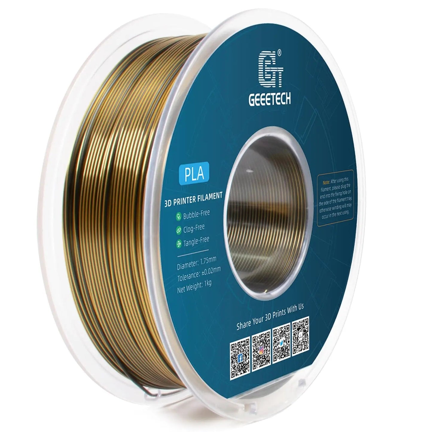 Geeetech Dual Colors BiColor Silk PLA Filament , 3D Filament 1,75 mm 1KG Spool Wire (+/-0.03mm) Vacuum packaging ZeeBelle.com