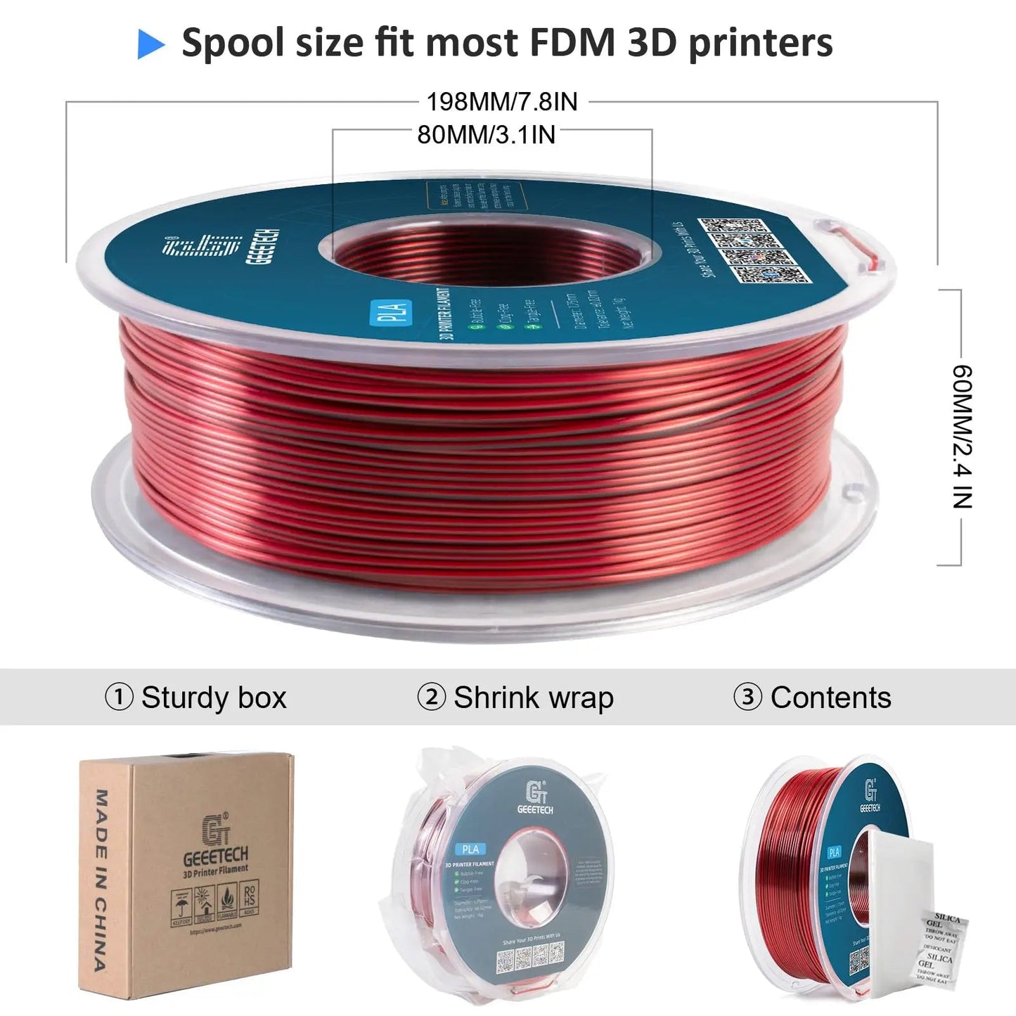 Geeetech Dual Colors BiColor Silk PLA Filament , 3D Filament 1,75 mm 1KG Spool Wire (+/-0.03mm) Vacuum packaging ZeeBelle.com