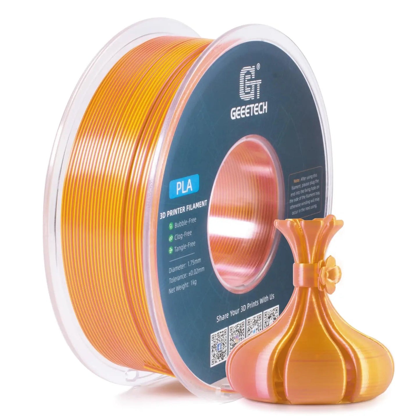 Geeetech Dual Colors BiColor Silk PLA Filament , 3D Filament 1,75 mm 1KG Spool Wire (+/-0.03mm) Vacuum packaging ZeeBelle.com