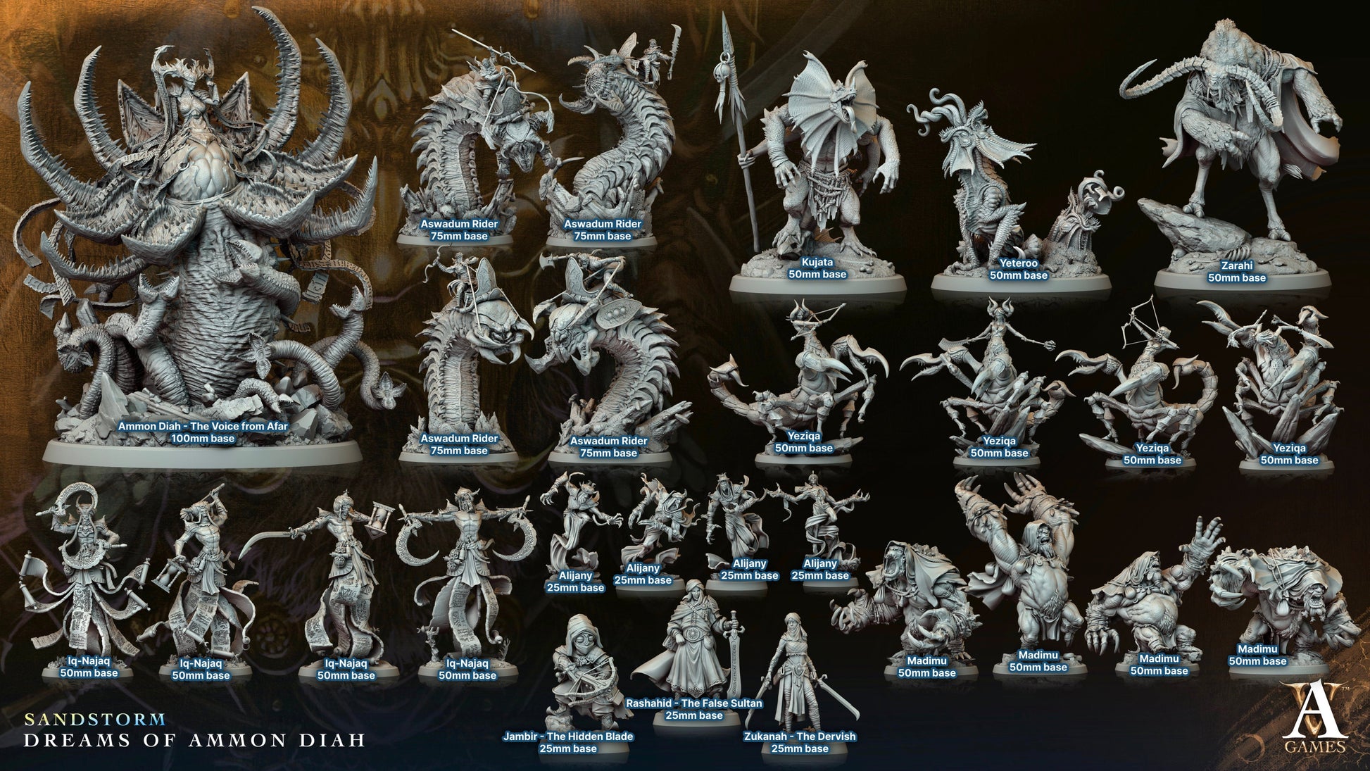 3D Printed Archvillain Games Alijany Sandstorm Dreams of Ammon Diah 28 32mm D&D 3D Printing Boss