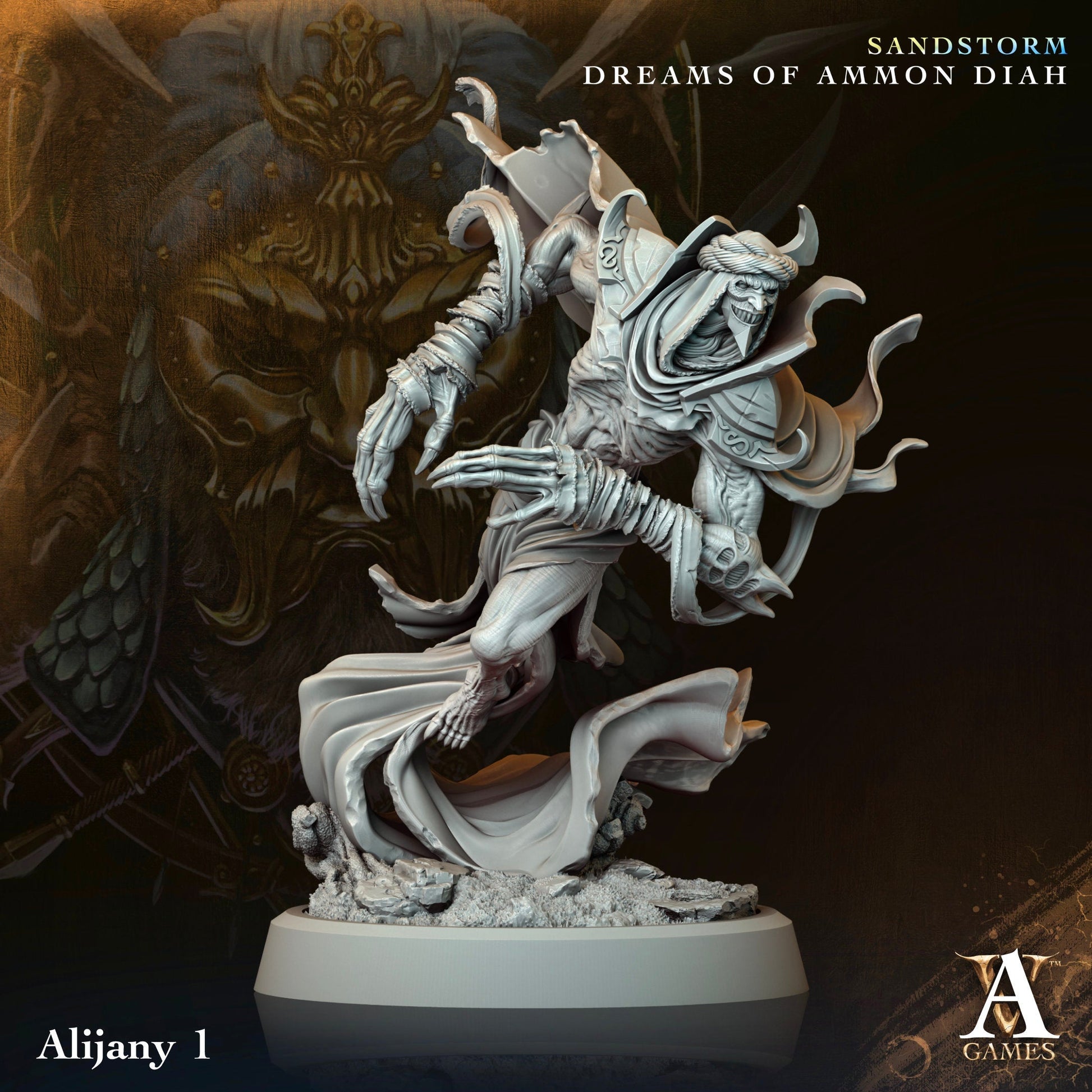 3D Printed Archvillain Games Alijany Sandstorm Dreams of Ammon Diah 28 32mm D&D 3D Printing Boss