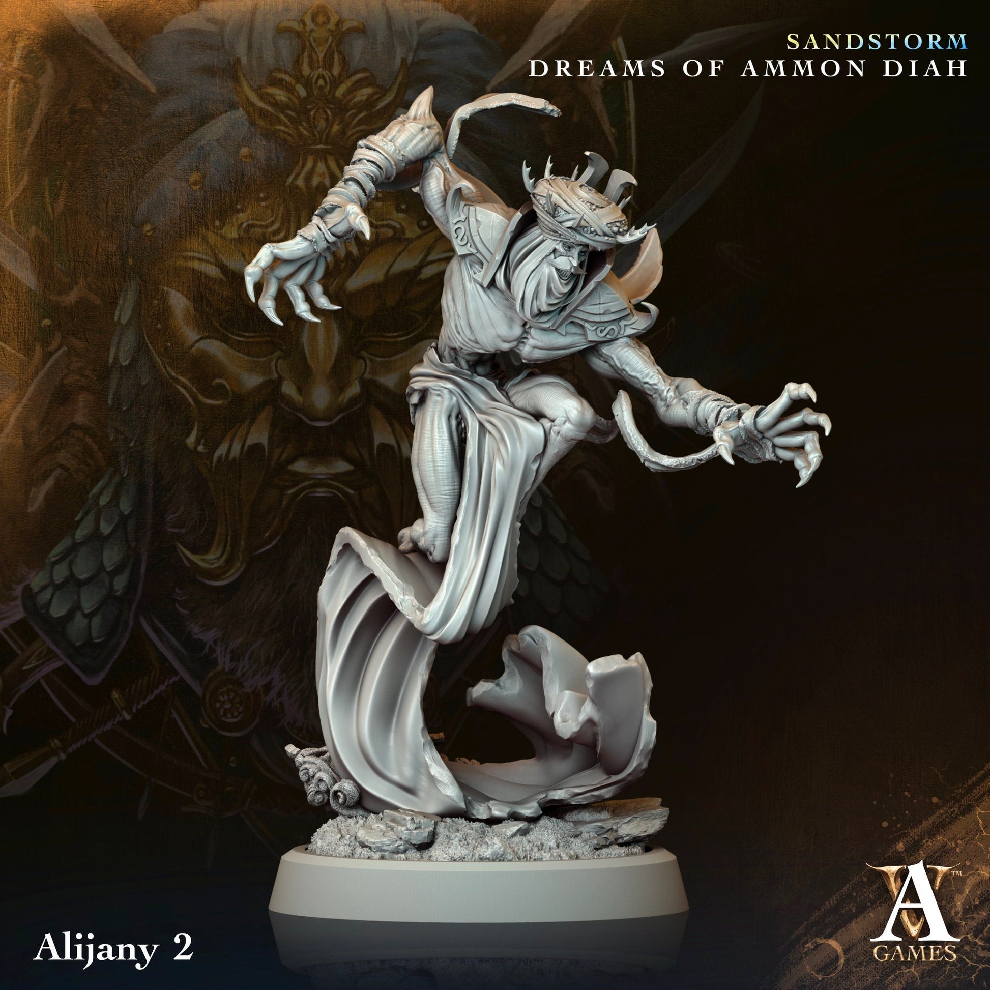 3D Printed Archvillain Games Alijany Sandstorm Dreams of Ammon Diah 28 32mm D&D 3D Printing Boss