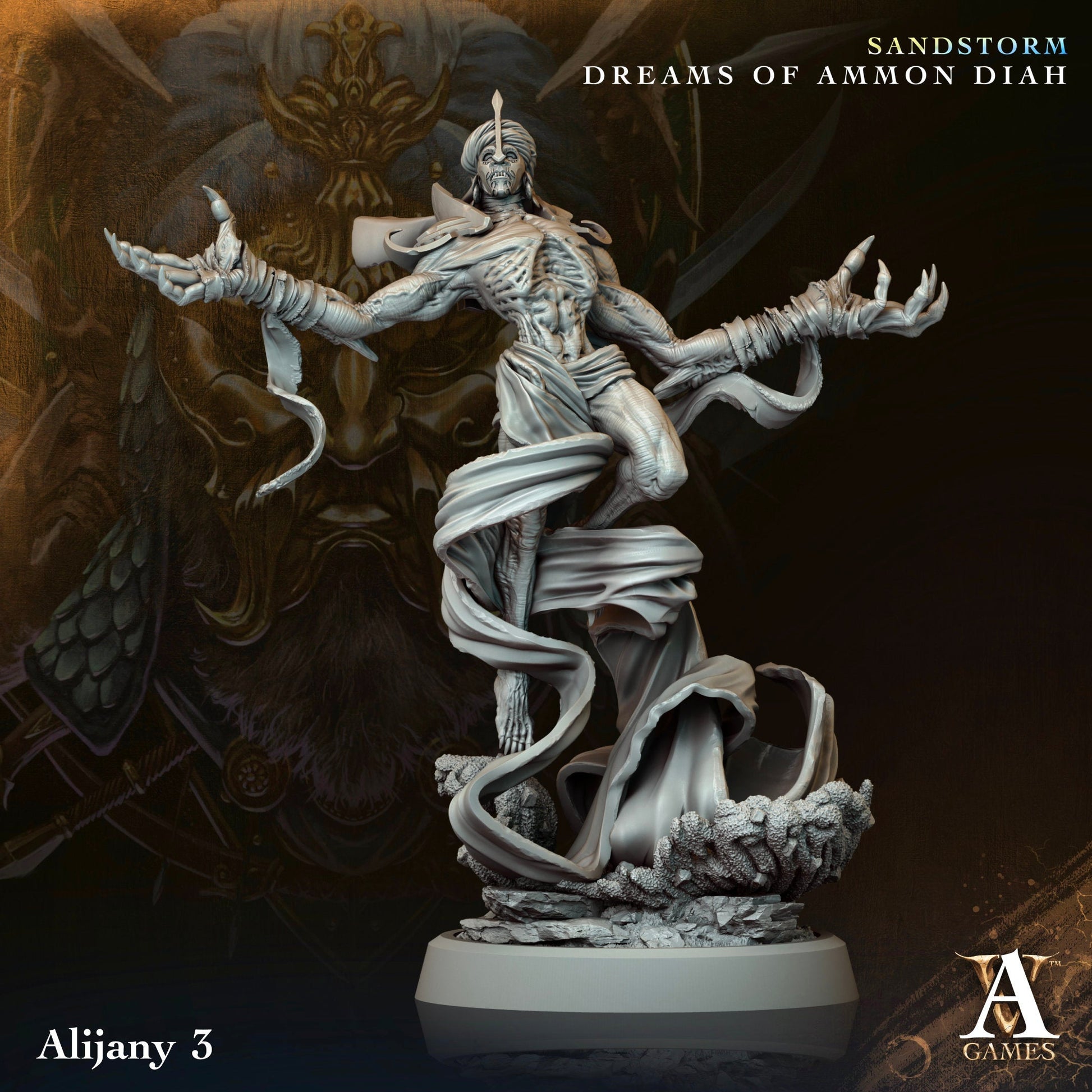 3D Printed Archvillain Games Alijany Sandstorm Dreams of Ammon Diah 28 32mm D&D 3D Printing Boss