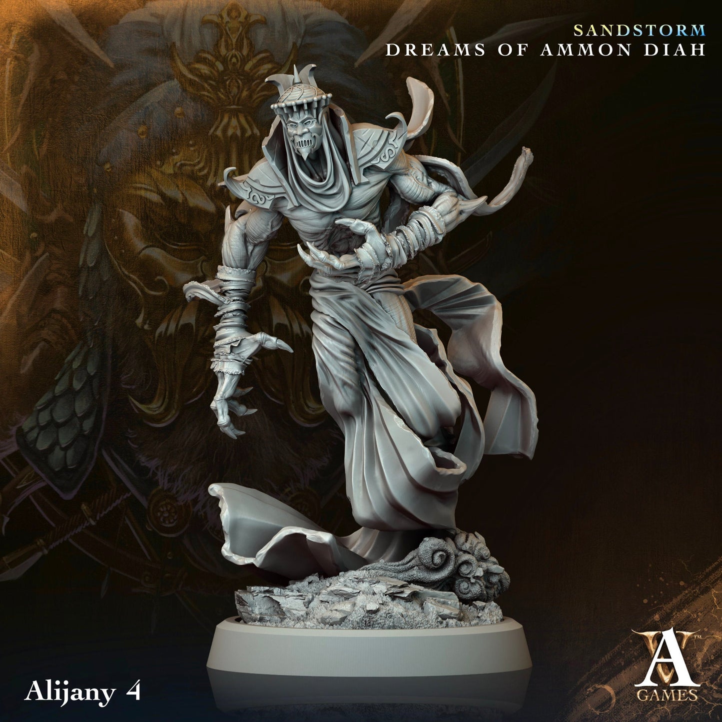 3D Printed Archvillain Games Alijany Sandstorm Dreams of Ammon Diah 28 32mm D&D 3D Printing Boss