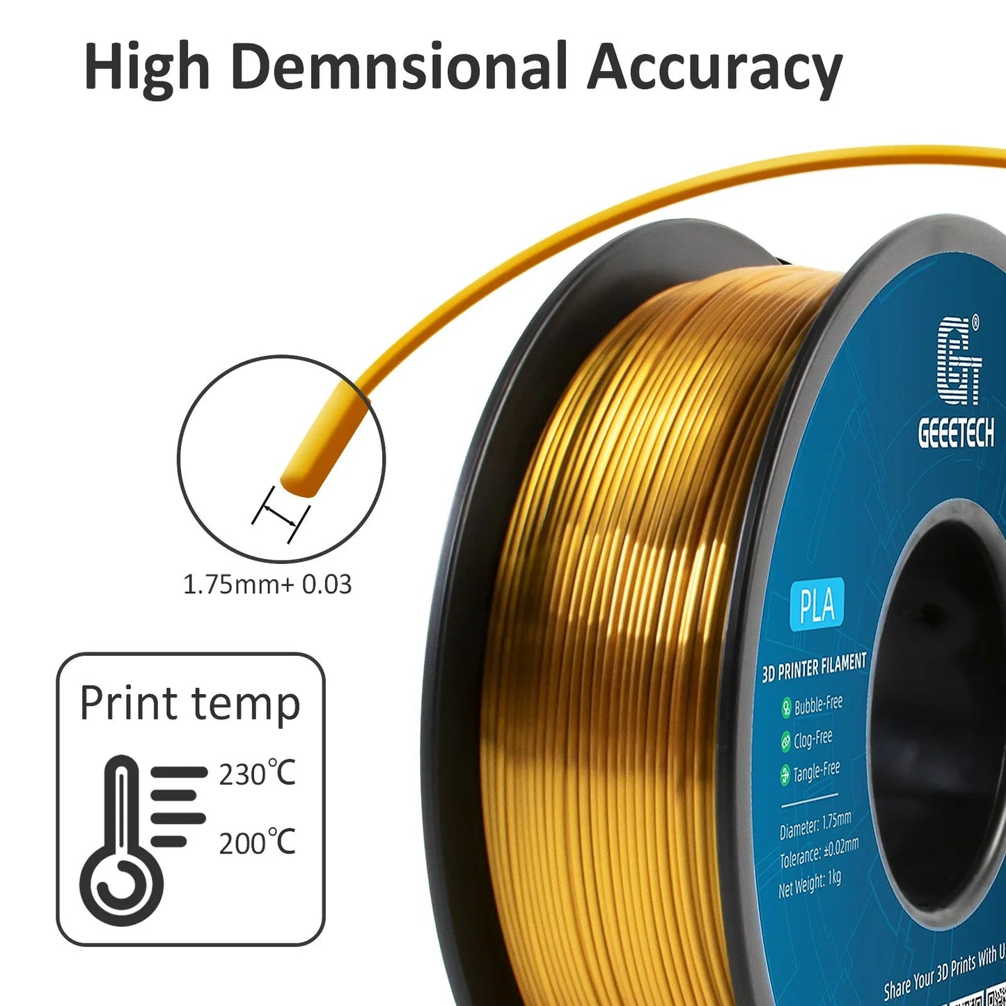 GEEETECH 10Kg 3d Silk PLA Filament 1.75mm Spool Wire For 3D Printer Material,Safety, Vacuum packaging ZeeBelle.com