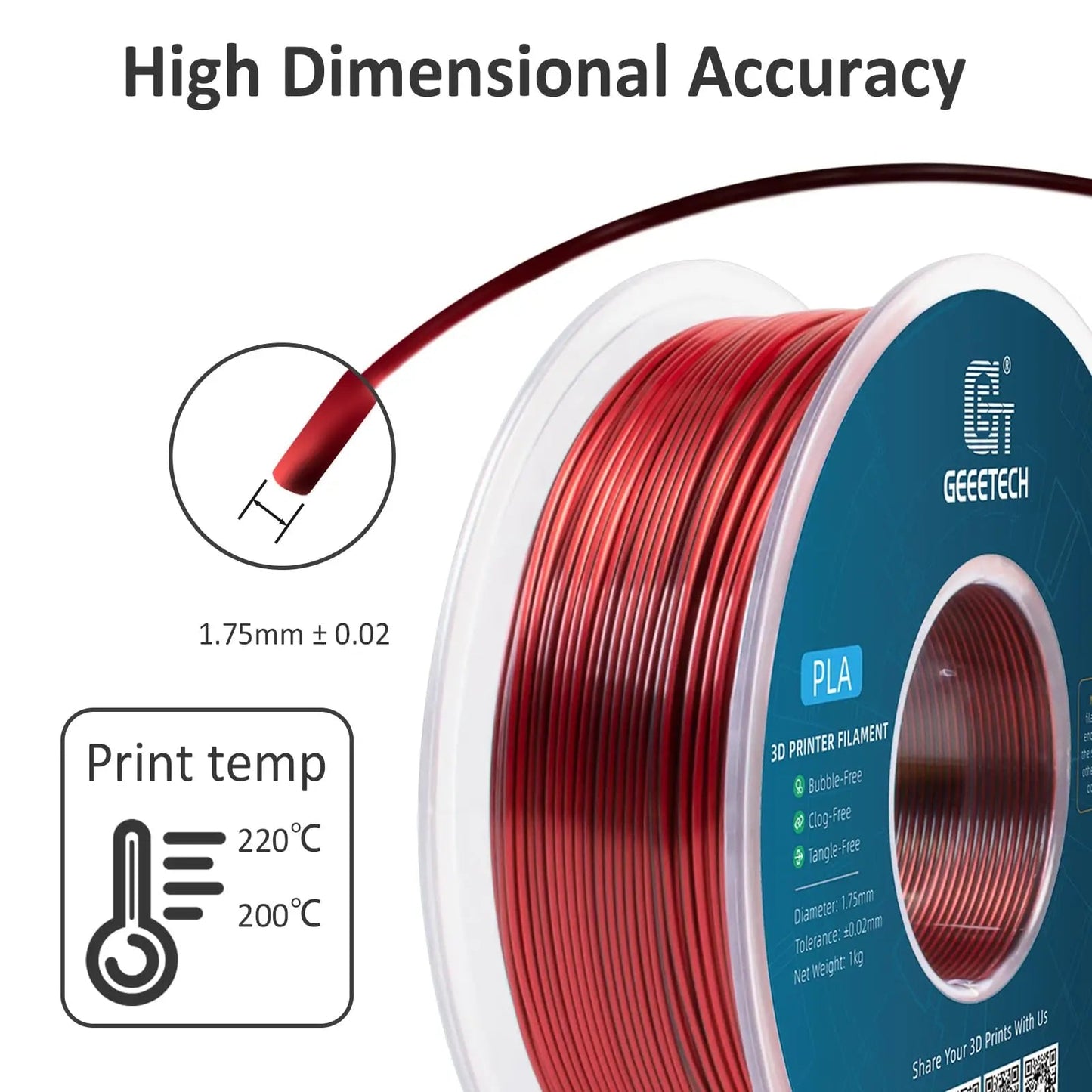 Geeetech Dual Colors BiColor Silk PLA Filament , 3D Filament 1,75 mm 1KG Spool Wire (+/-0.03mm) Vacuum packaging ZeeBelle.com