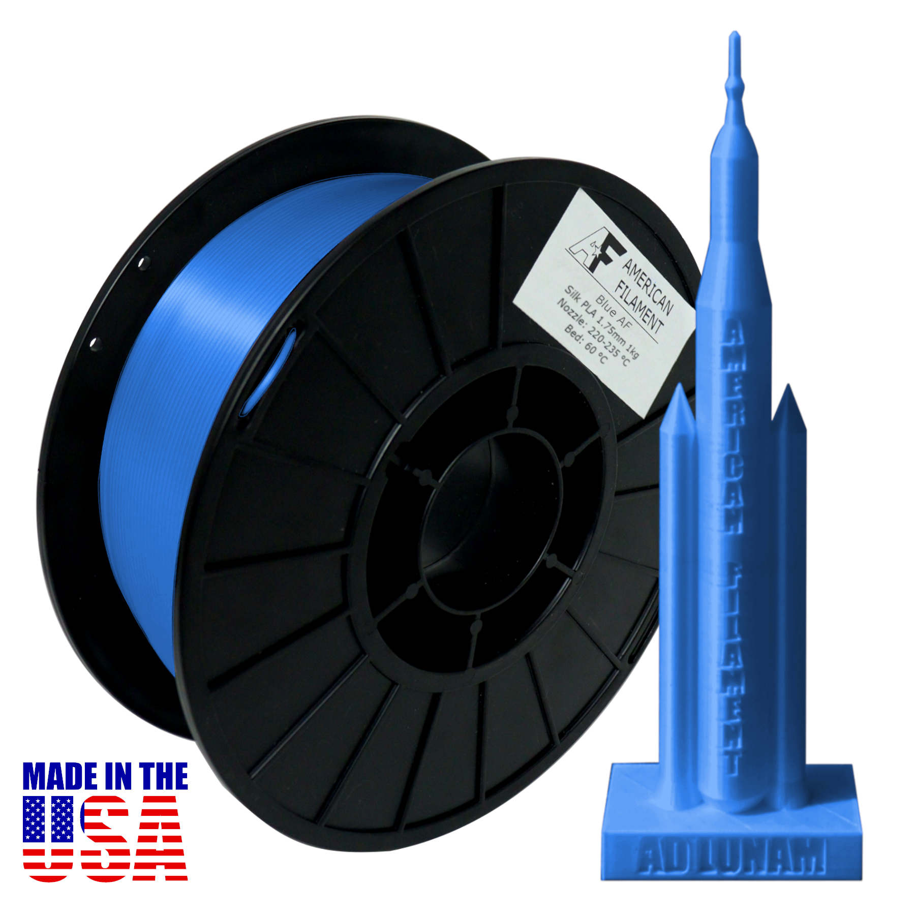 Blue AF Silk PLA 3D Printer Filament,1.75 mm Diameter,1 kg Spool American Filament