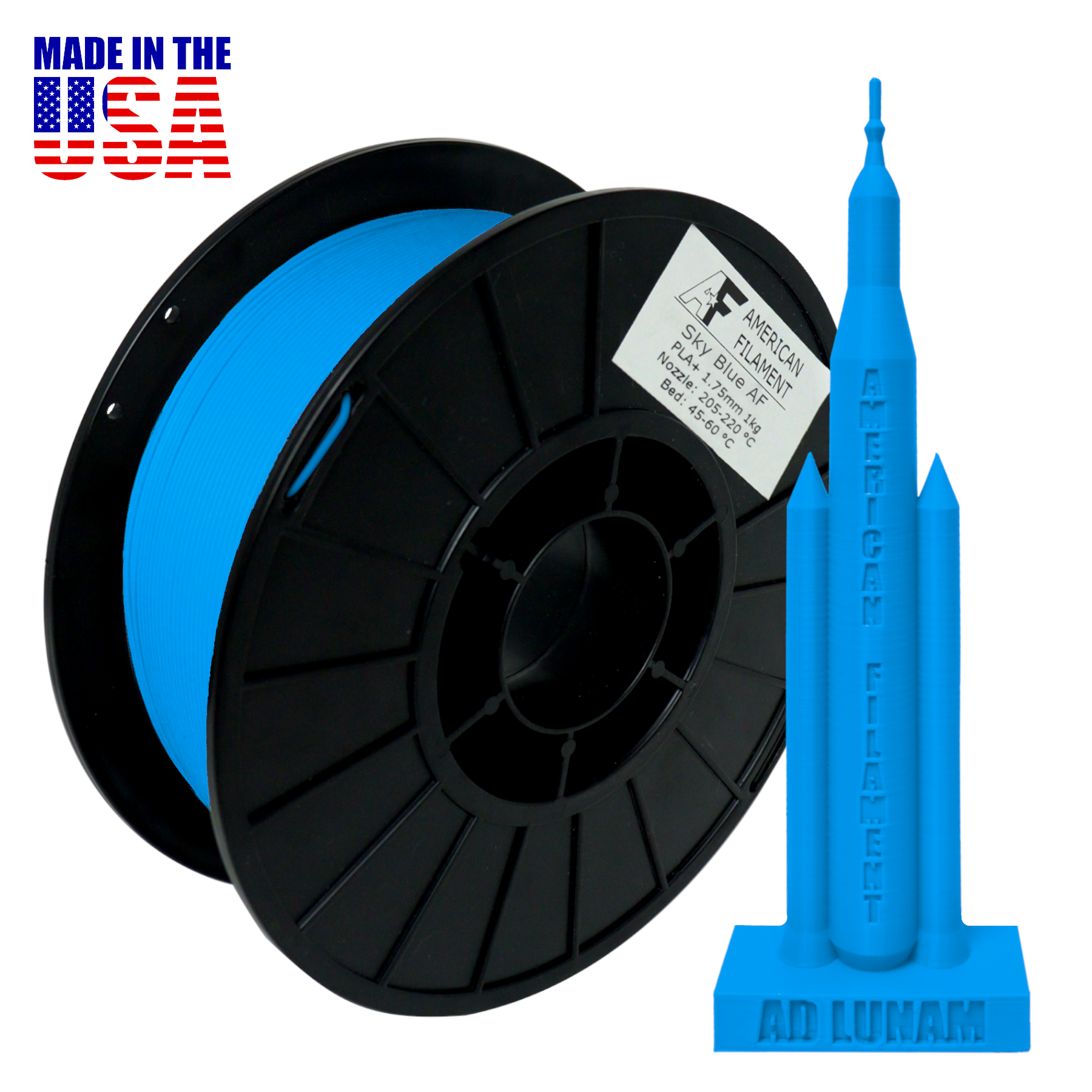 Sky Blue AF 1.75mm PLA+ Filament Made in the USA! American Filament