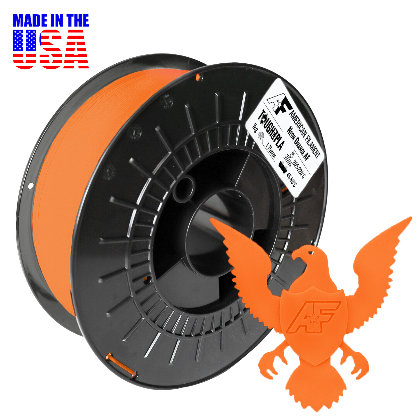 Neon Orange AF 1.75mm Tough Pro PLA+ Filament Made in the USA! American Filament