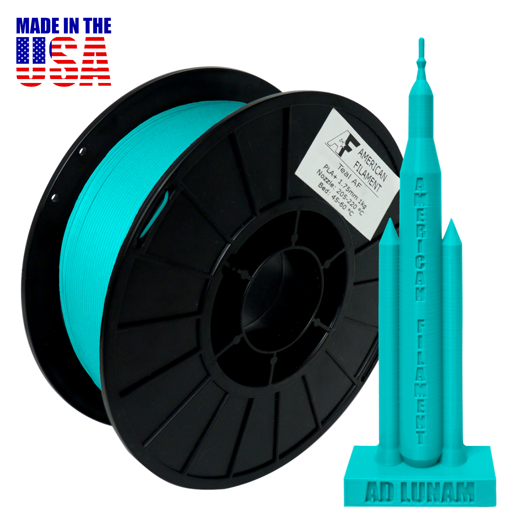 Teal AF 1.75mm PLA+ Filament Made in the USA! American Filament