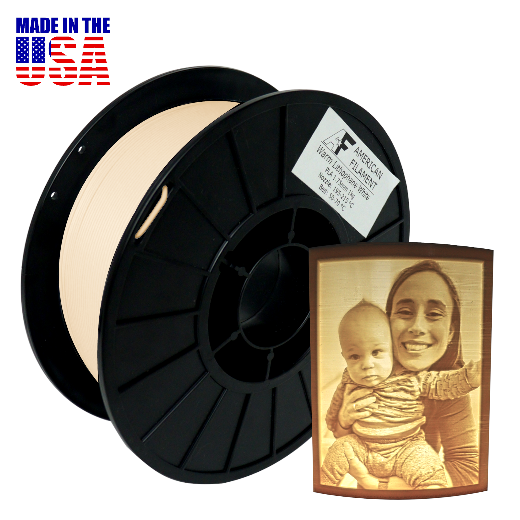 Warm Lithophane White AF 1.75mm PLA Filament - created by Lithophane Maker! American Filament