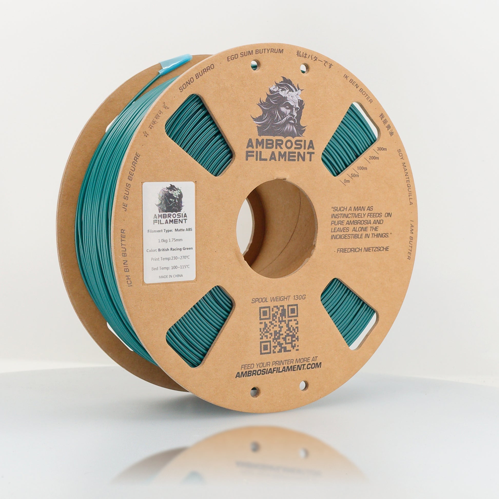 AMBROSIA ABS Matte Filament of the Gods - 1KG Bambu AMS Friendly Cardboard Spools Premium 3D Printing Filament West3D Printing