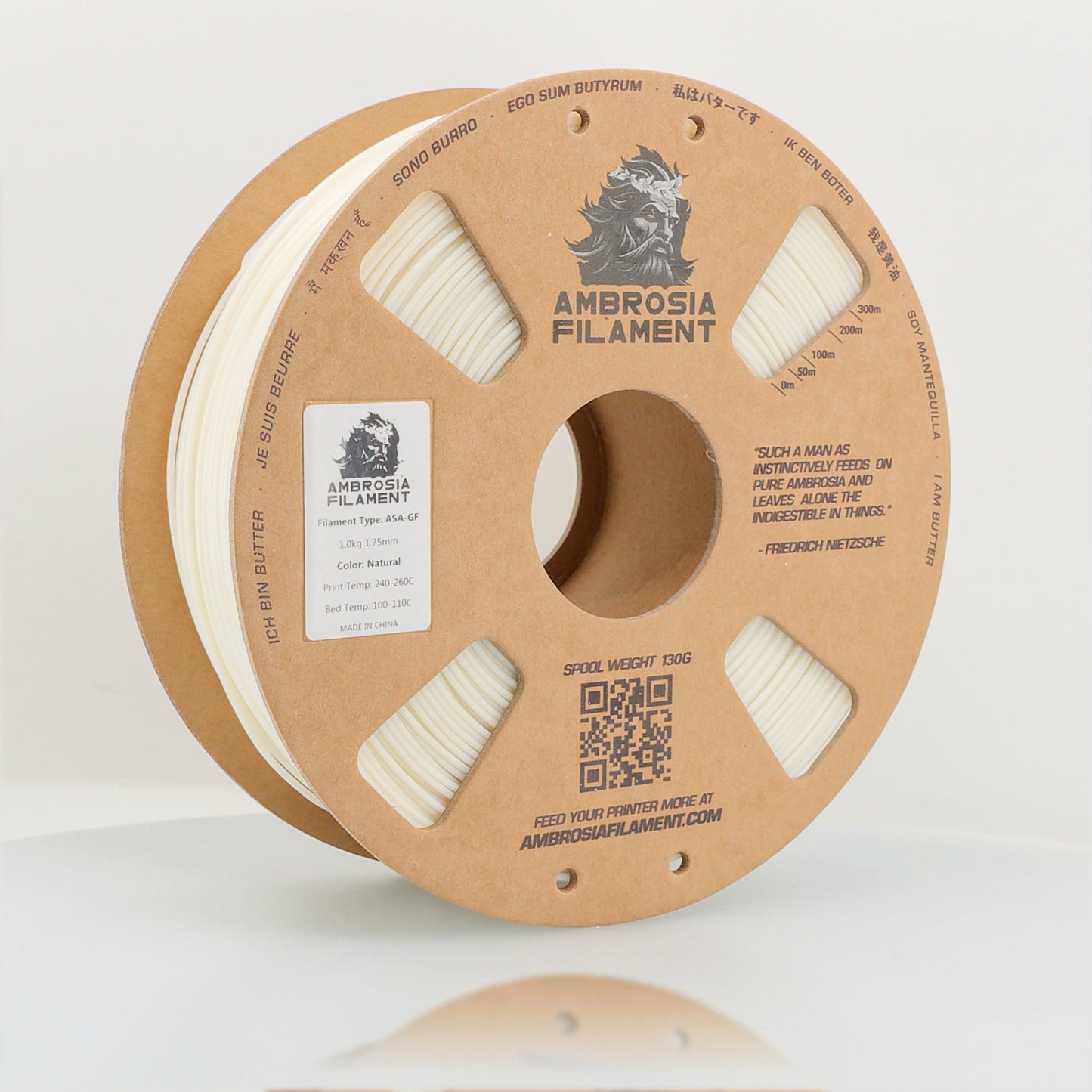 AMBROSIA ASA-GF Glass Filled ASA Filament of the Gods - 1KG Bambu AMS Friendly Cardboard Spools Premium 3D Printing Filament West3D Printing