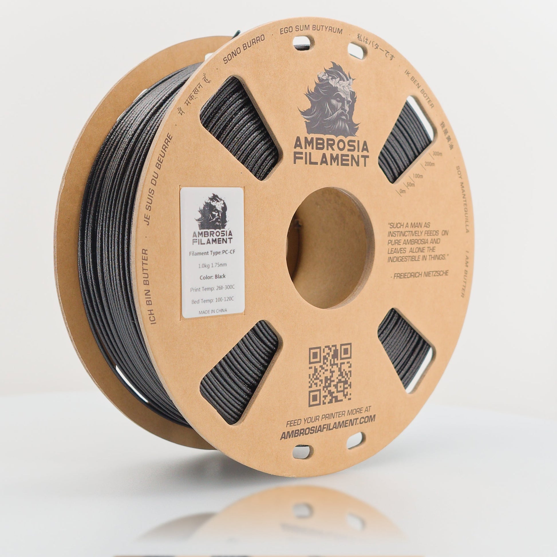AMBROSIA PC-CF Filament of the Gods - 1KG Bambu AMS Friendly Cardboard Spools Premium 3D Printing Filament House Polycarbonate CF PCCF West3D Printing
