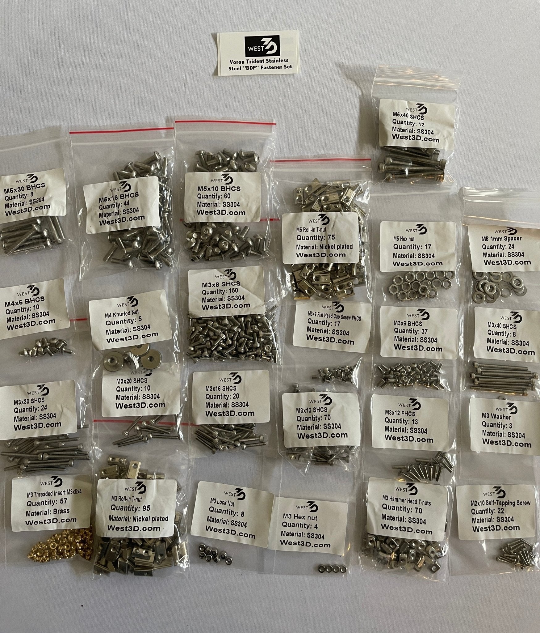 West3D Stainless Steel Fastener Kit for Voron Trident (BDF) West3D Printing