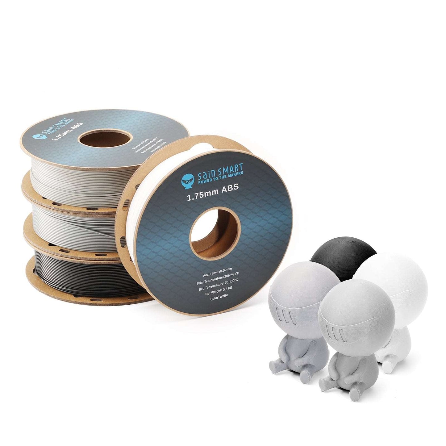 Black, White, Gray, Silver, 1.75mm ABS Filament 1.75mm, 500g x 4 Pack   Filament   3DPrintiverse.com