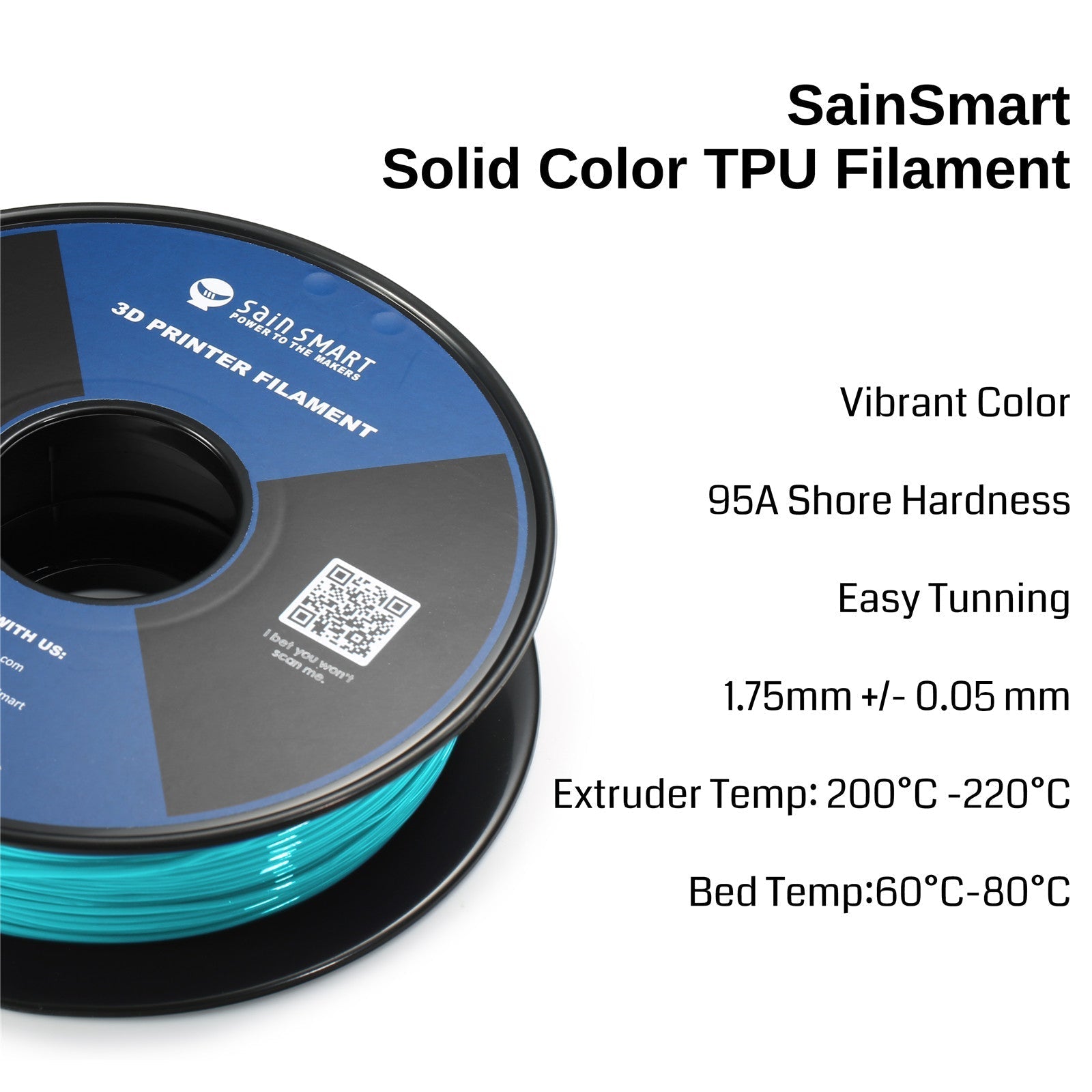 Neon Cyan, Cyberpunk Color TPU Filament 1.75mm 0.8kg/1.76lb   Filament   3DPrintiverse.com